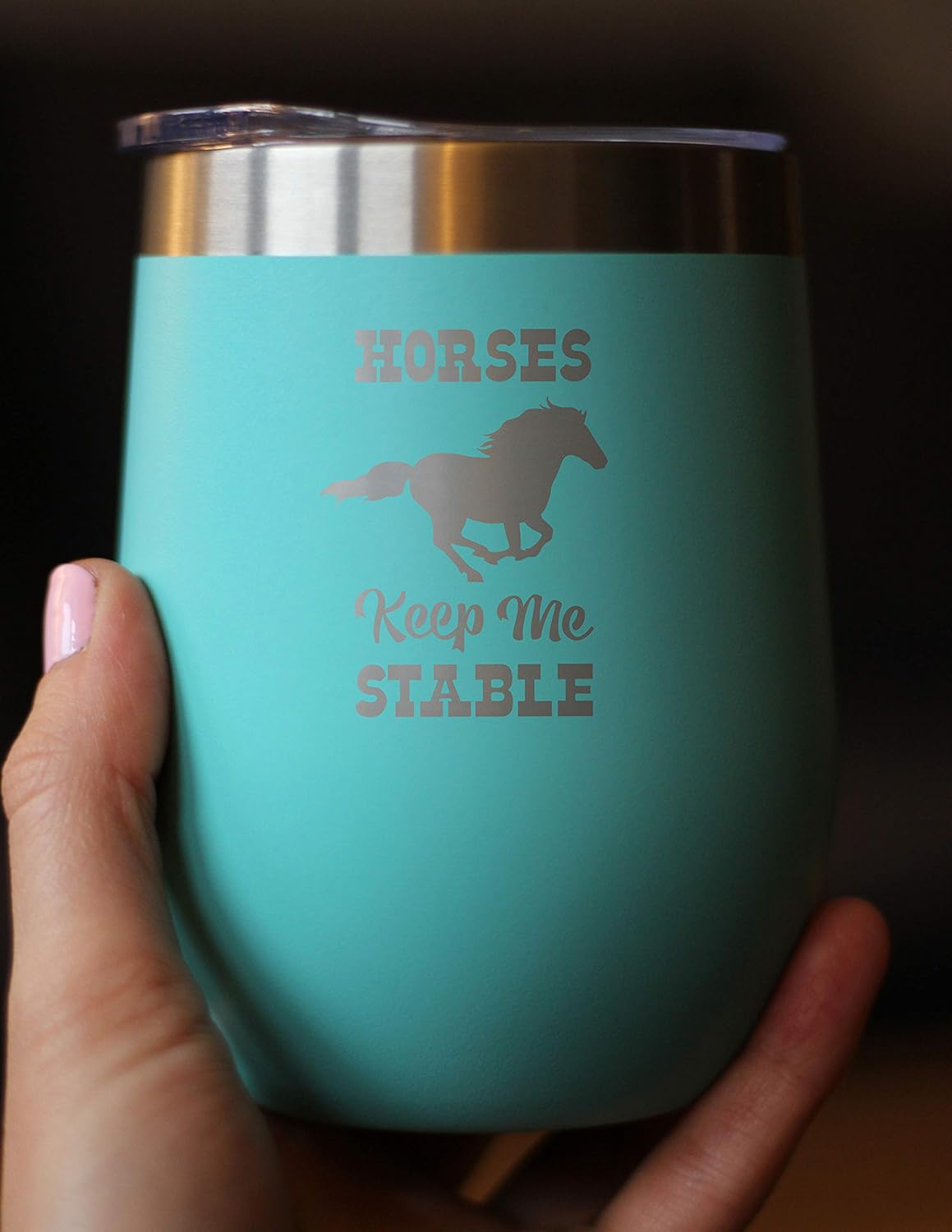 Bevvee Horses Keep Me Stable - Wine Tumbler with Sliding Lid - Stemless Stainless Steel Insulated Cup - Funny Gifts for Horse Lovers - Teal - Image 3