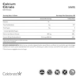 Celebrate Vitamins Bariatric 500mg Calcium Citrate Soft Chews with 500 IU Vitamin D3 - Essential for Gastric Bypass Patients & Bone Health - Sugar & Gluten Free, Caramel (90 Chews)