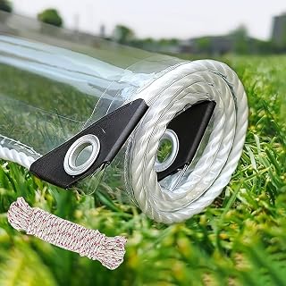 Clear Tarp,8x20ft Transparent Heavy Duty Water Resistant Tarp Cover with Reinforced Edge and Grommets,20MIL Thickened Tear Resistant PVC Vinyl Tarpaulin Enclosure for Patio,Porch and Outdoor - Amazon product rated Grade A