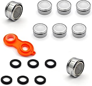 6 Pcs M24 Tap Aerator Replacement Part, Stainless Steel Tap Aerator Nozzle, Kitchen Bathroom Faucet Filter Tap Thread Nozzle with Gaskets and Faucet Aerator Wrench
