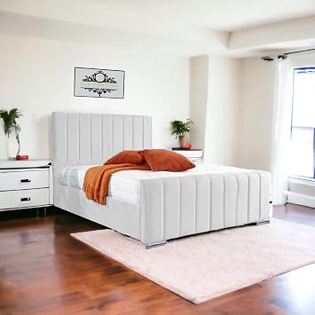 Living Comfort Bedz | Upholstered Lined panel luxury bed | Plush Velvet lift-up storage bed | Stylish ottoman King size bed frame with Elegant headboard Design White, King Gas Lift
