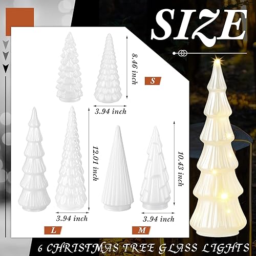 Miniatura 3 de Riakrum 6 piezas de árbol de Navidad de vidrio blanco de 12, 10 y 8 pulgadas, decoración de árbol de Navidad de mercurio, pequeñas figuras de mesa