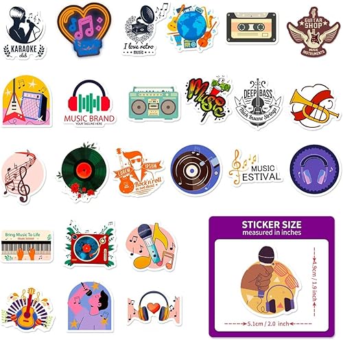 Miniatura 7 de 50 calcomanías de festival de música retro, calcomanías de vinilo impermeables para laptop, guitarra y botella de agua, diseños de bandainstrumento