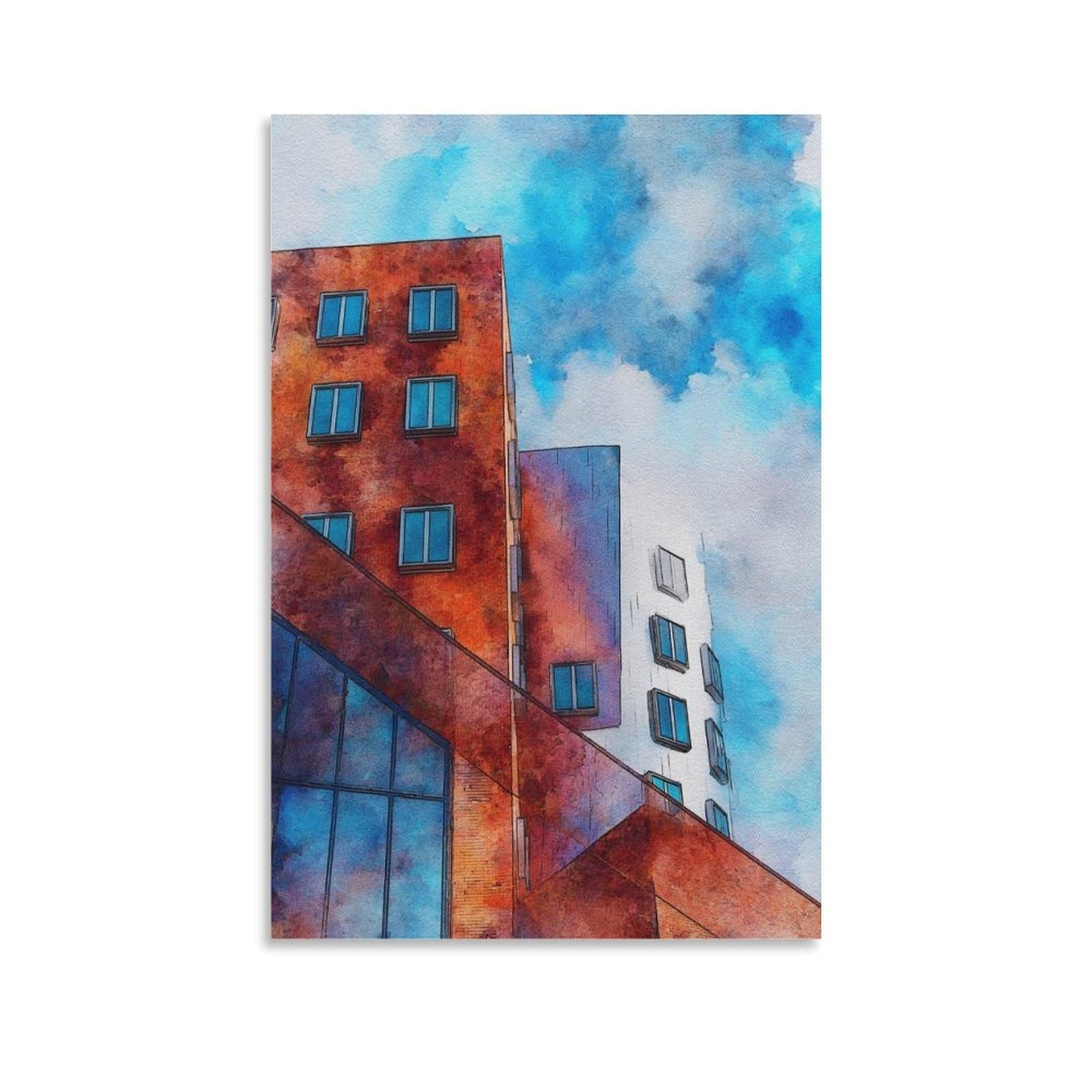 Cnaheiz Unframe-Style Dusseldorf Germany 24X36inch(60X90cm) Vintage Travel Poster Watercolor Canvas Art