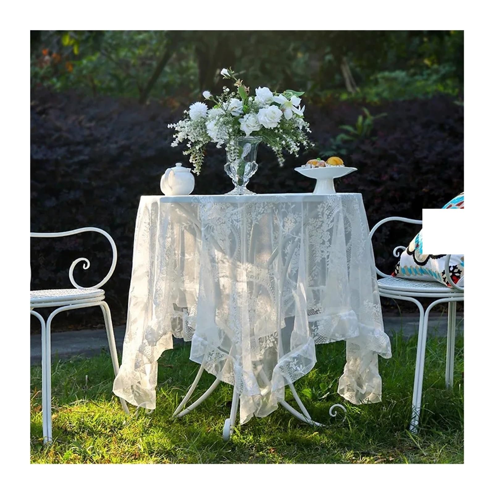 ZHSOAO Countryside Lace Tablecloth With, Living Room, Coffee Table, Dining Decoration for Cafe(White,140x100cm)
