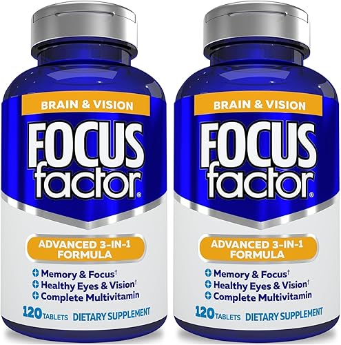 Focus Factor Suplemento para el cerebro y la visión para adultos, 120 unidades, vitamina ocular, suplemento mineral y multivitamínico completo con