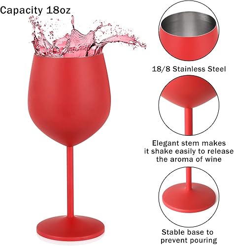 Miniatura 9 de Lifecapido Copas de vino de acero inoxidable, copas de vino de tallo de acero inoxidable de 18 onzas, copas de vino de metal con tallo con cepillo