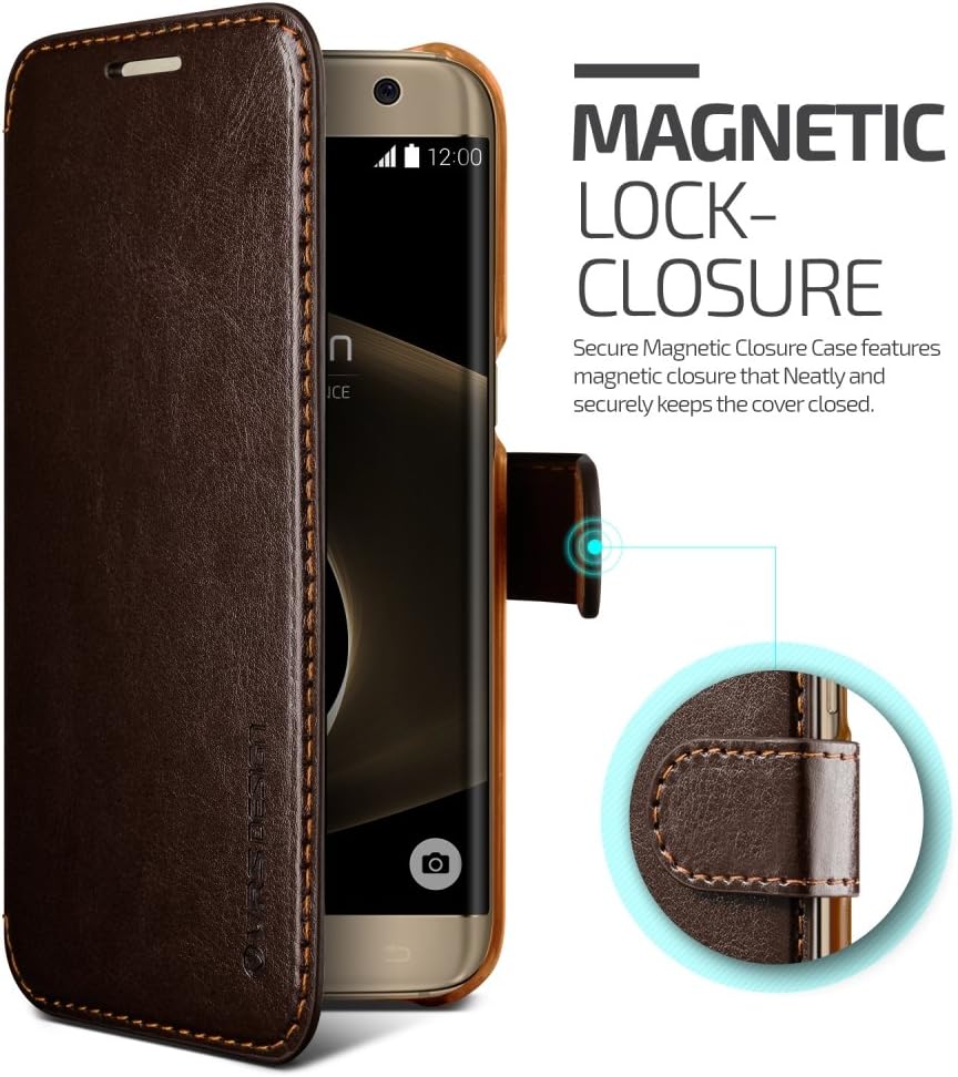 Galaxy S7 Edge Case, VRS Design [Layered Dandy][Coffee Brown] - [Premium Leather Wallet][Slim Fit] For Samsung S7 Edge