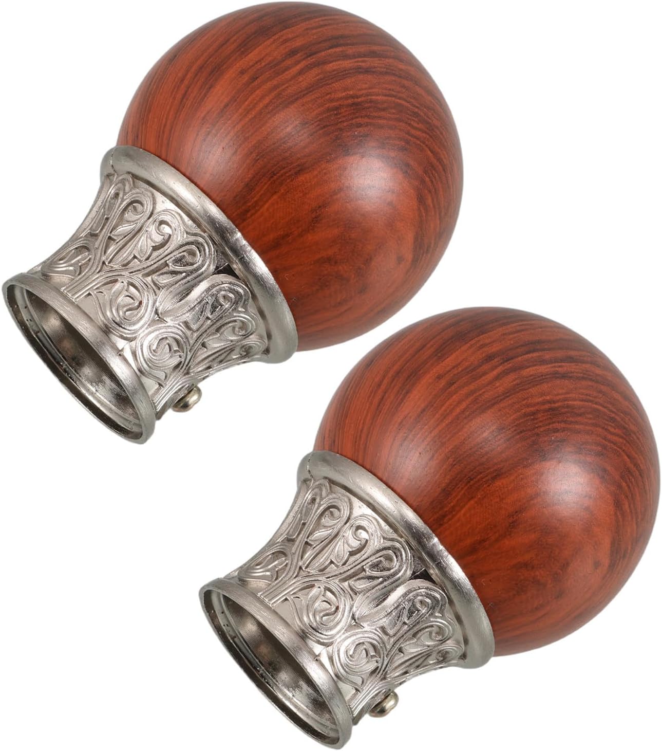 2pcs Vintage Brown Wood and Metal Curtain Rod Finials Round Shape for Living Room Window Treatment, Featuring Robust and Secure Installation for Classic and Nordic Home Decor