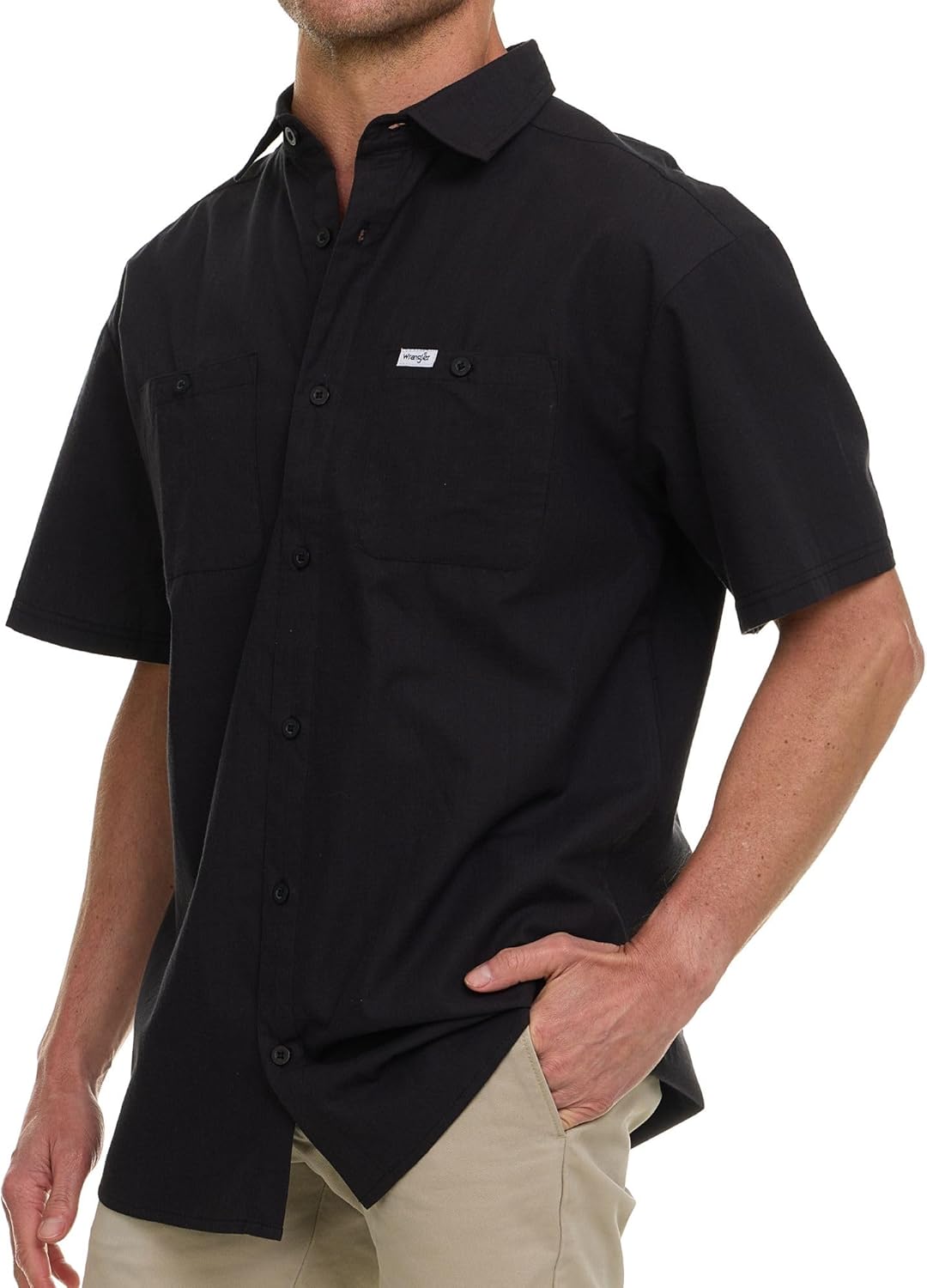 Wrangler Button Up Shirts for Men Big and Tall - Chambray Woven Short Sleeve Casual Shirt - Image 4