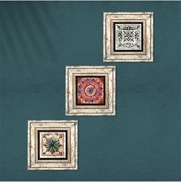 Pinecone Stone Mandala, Fas Desenli Vintage, Çini Sanatı Taş Duvar Tablosu - Çerçeveli Taş Tablo - Dekoratif Duvar Sanatı - Modern Ev ve Ofis Duvar Dekoru T3-392