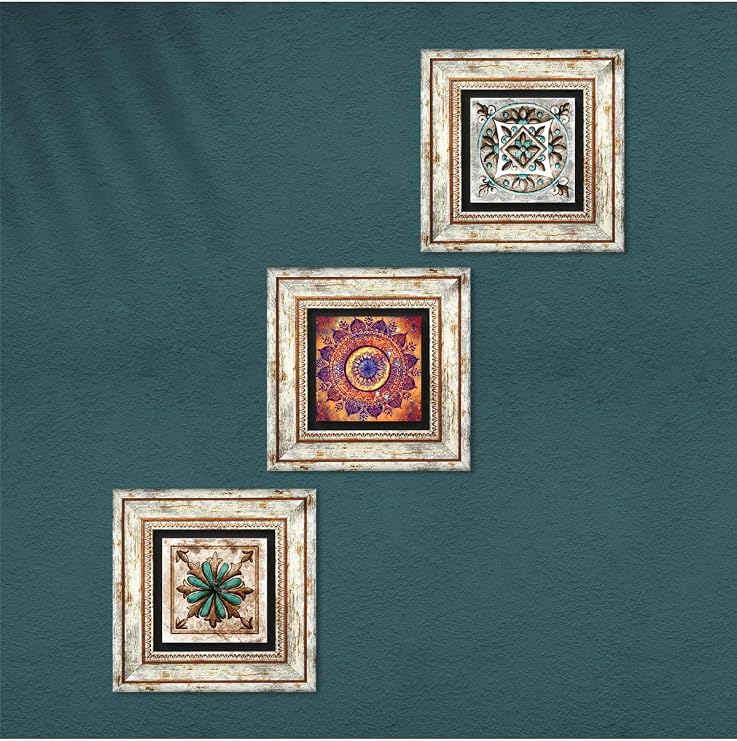 Pinecone Stone Mandala, Fas Desenli Vintage, Çini Sanatı Taş Duvar Tablosu - Çerçeveli Taş Tablo - Dekoratif Duvar Sanatı - Modern Ev ve Ofis Duvar Dekoru T3-392
