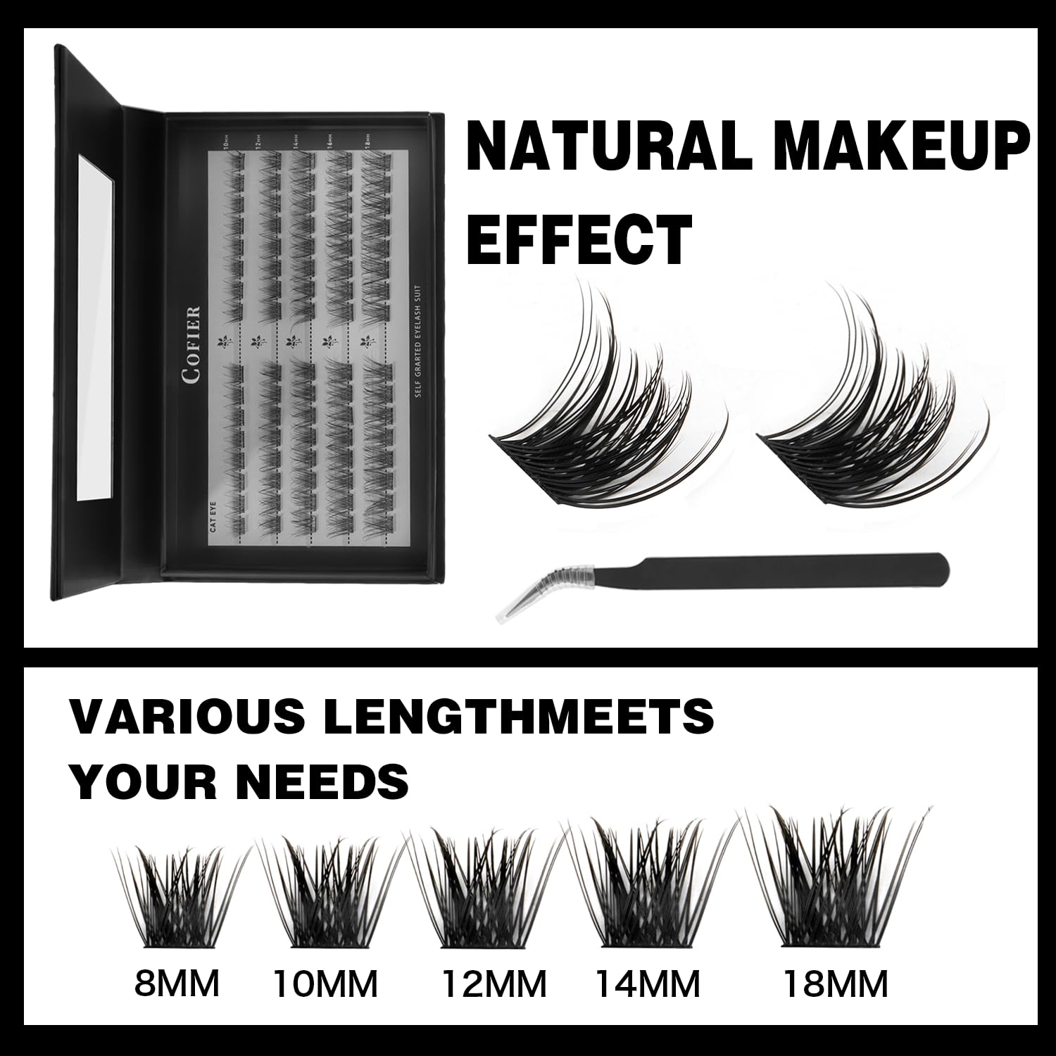 Cofier Wispy Lash Clusters Kit, 80-Piece DIY Individual Eyelashes