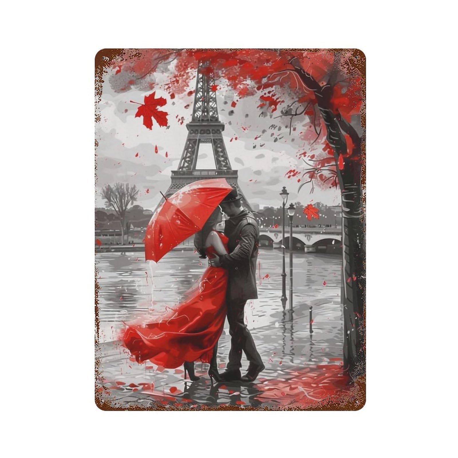 HDURYEYRYY Red Umbrella Romance in Paris 04 Wall Retro Iron Vintage Art Metal Tin Sign Poster Modern Home Cofffee Club Art Bar Shop Decor Style 40x30cm