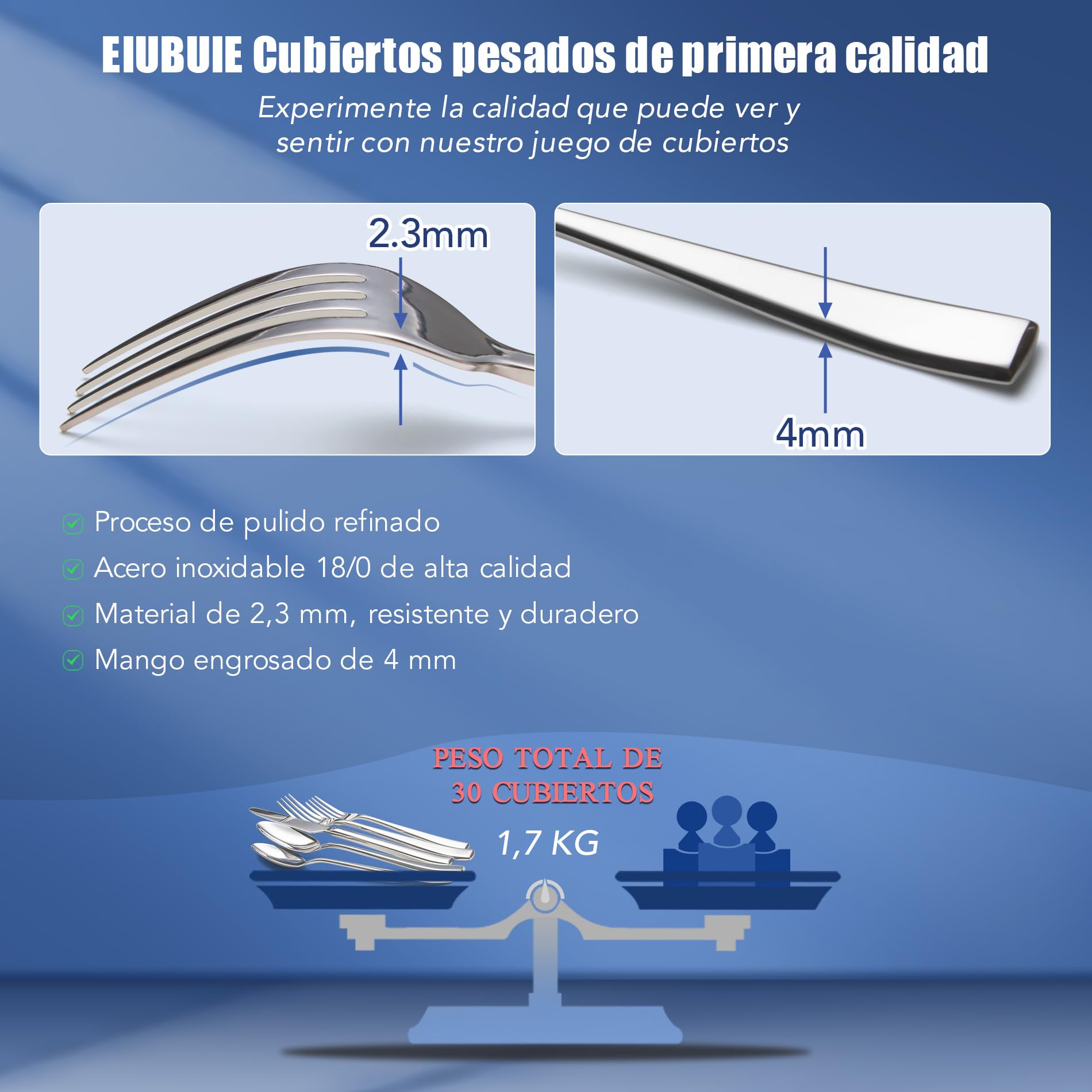 Cuberterias completas 6 personas, EIUBUIE juego de cubiertos, 30 piezas | mangos únicos, agarre uniforme, pulido espejo, cubiertos acero inoxidable, apto para lavavajillas, cuchillo cuchara tenedor
