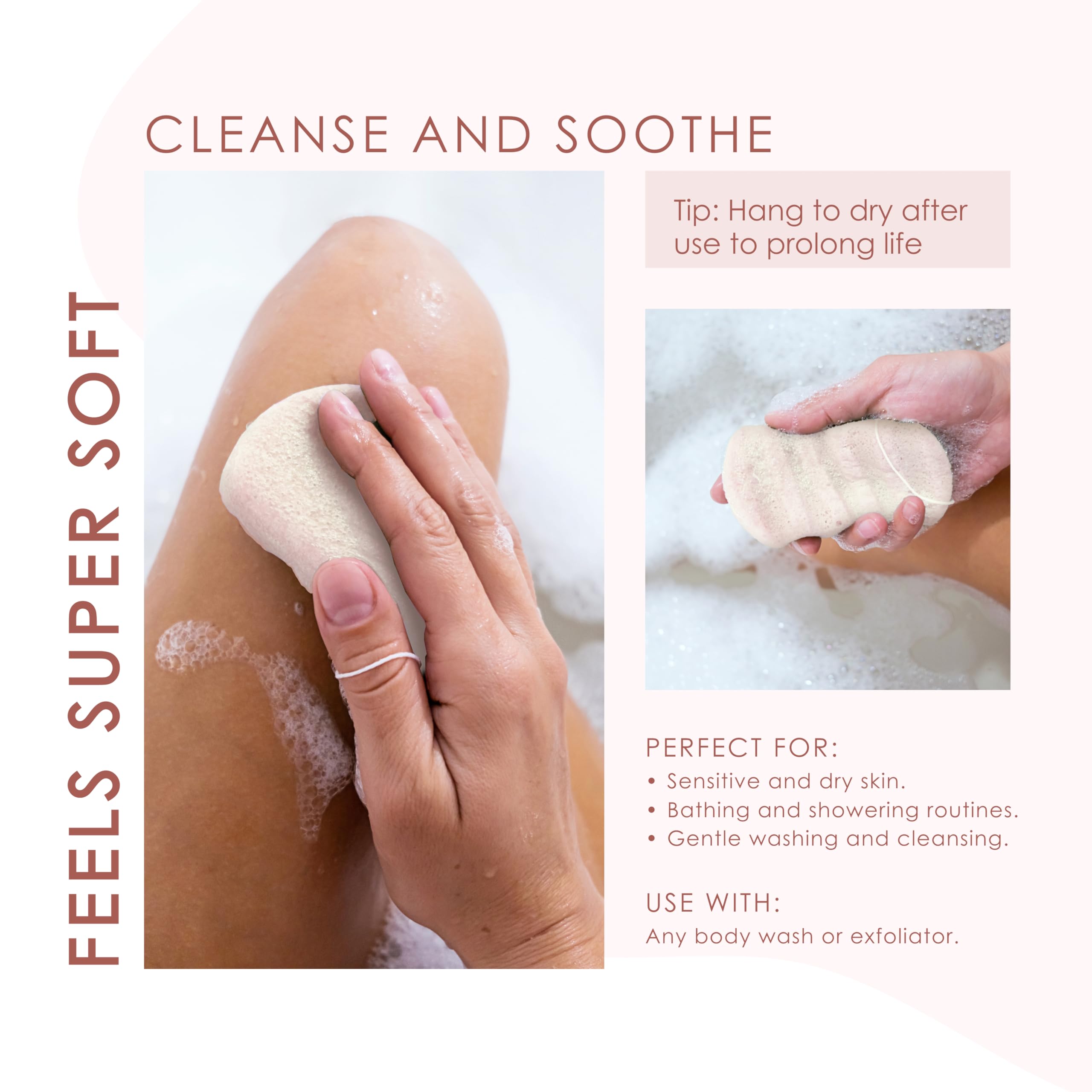 Konjac - Esponja corporal (2 unidades) | 100% natural y libre de tintes | no tóxica | Biodegradable | Ecológica | Embalaje sin plástico