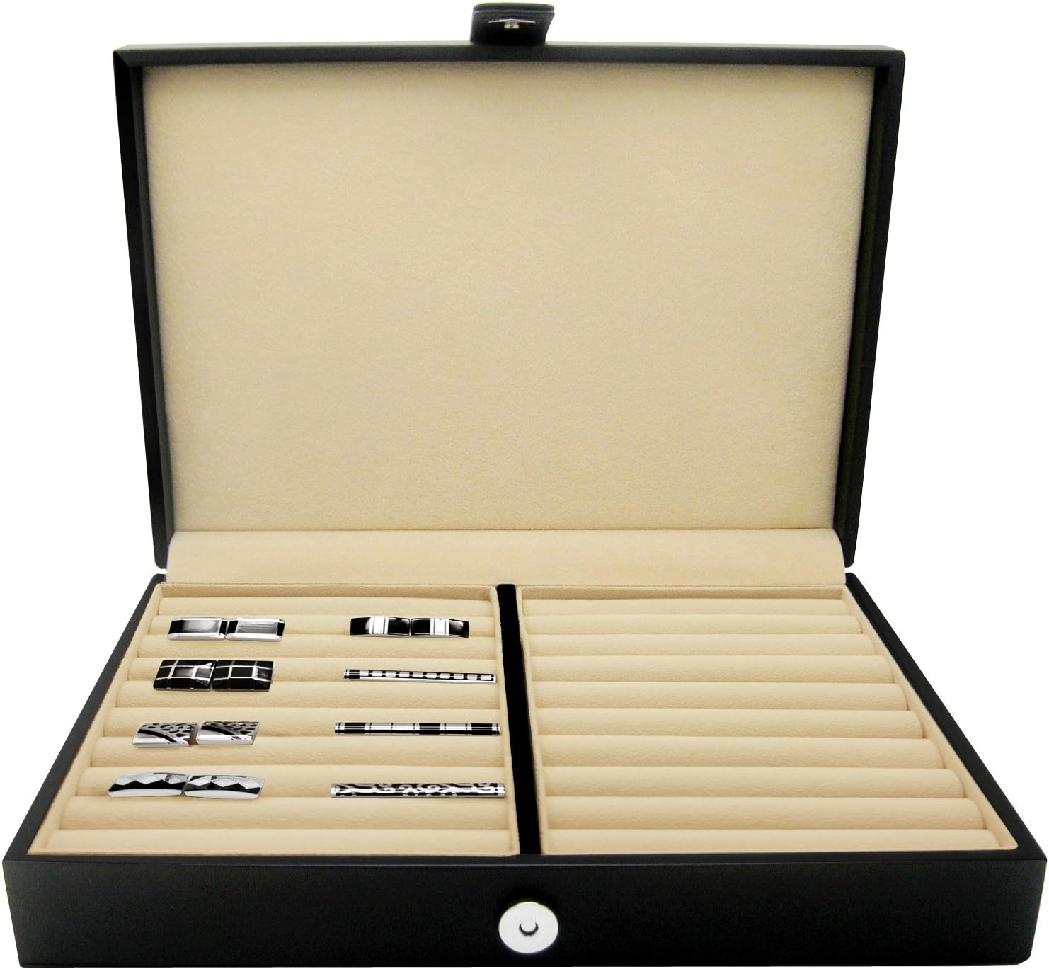 HONEY BEAR Men/Women's Cufflinks Jewelry Box - Faux Leather Display Case Storage Organizer Black, for Rings Earrings Tie Clips - Image 2