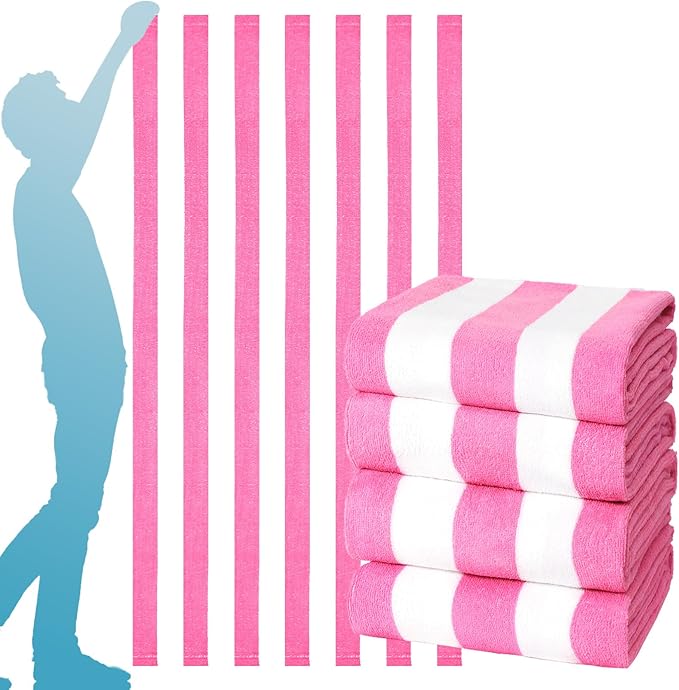 4 Packs Oversized Stripe Beach Towel Thin Terry Set for Women Men 72X40 In Absorbent Big Extra Large XL Clearance Travel FamiliesTowels Accessories Essentials Adults Gift Blue Pink Yellow Green