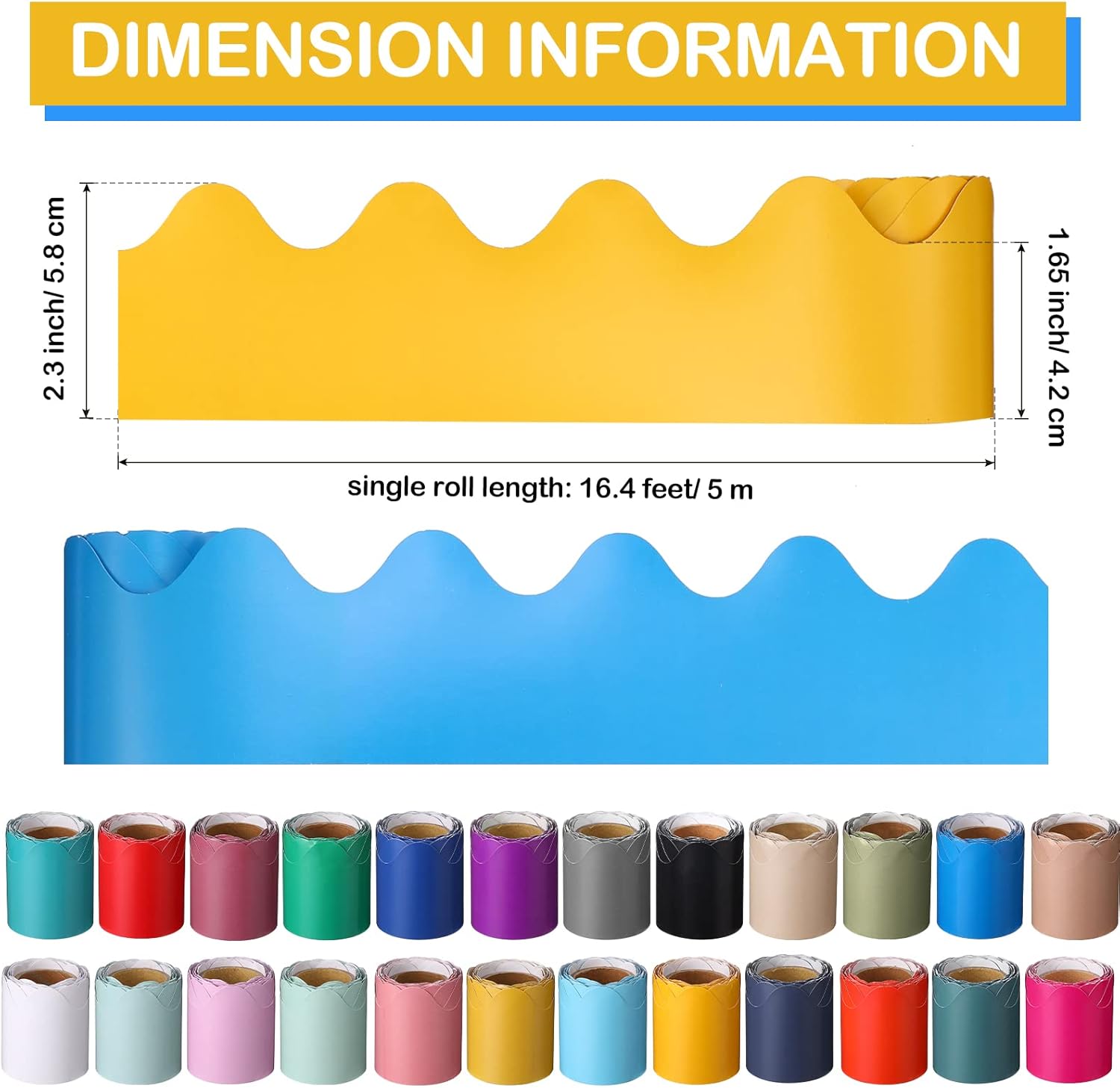 Outus 24 Rolls 393.6 ft Colorful Bulletin Board Borders 24 Multiple Colors Scalloped Classroom Borders for Bulletin Trim Decorations for White Board Wall Locker Room Desk School Decor