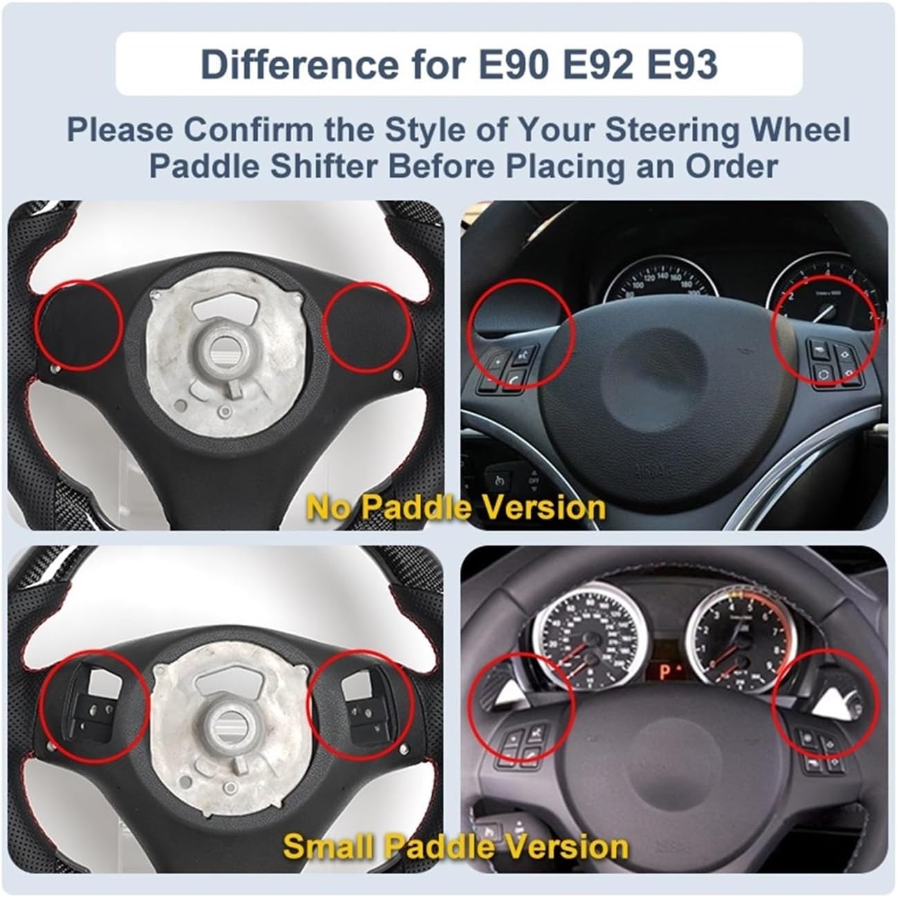 Steering Wheel Compatible For Bmw E92 E90 E89 E91 E93 330i 335i 328i M3 Series Steering Wheel Hydro-Dip Carbon Fiber Accessories 2005-2012(Red Big paddle)