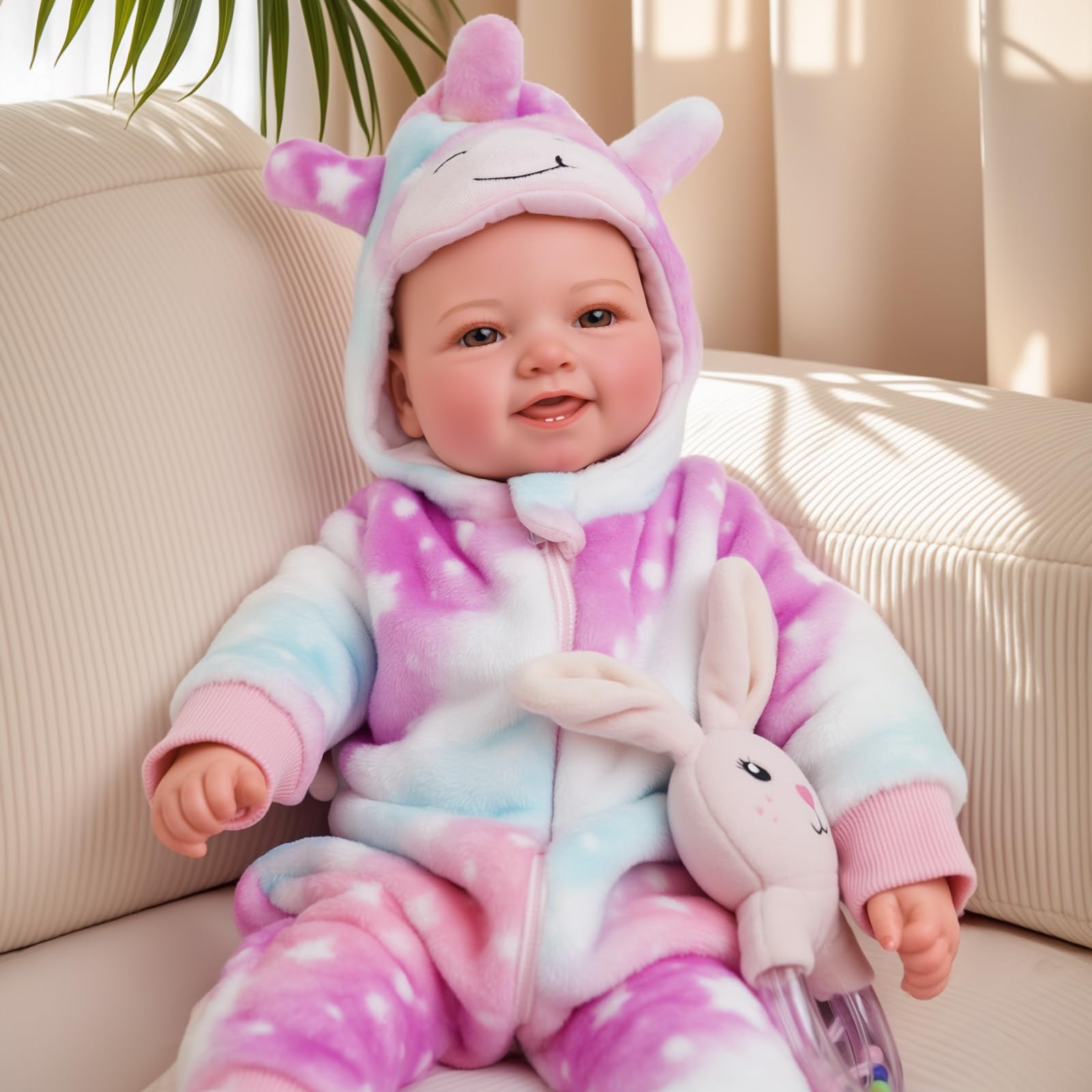BABESIDE Muñeca de bebé de 43 cm / 17 Pulgadas con Cuerpo de Tela, muñeca con Encantador Atuendo, Chupete y biberón como Regalo para niños a Partir de 3 años