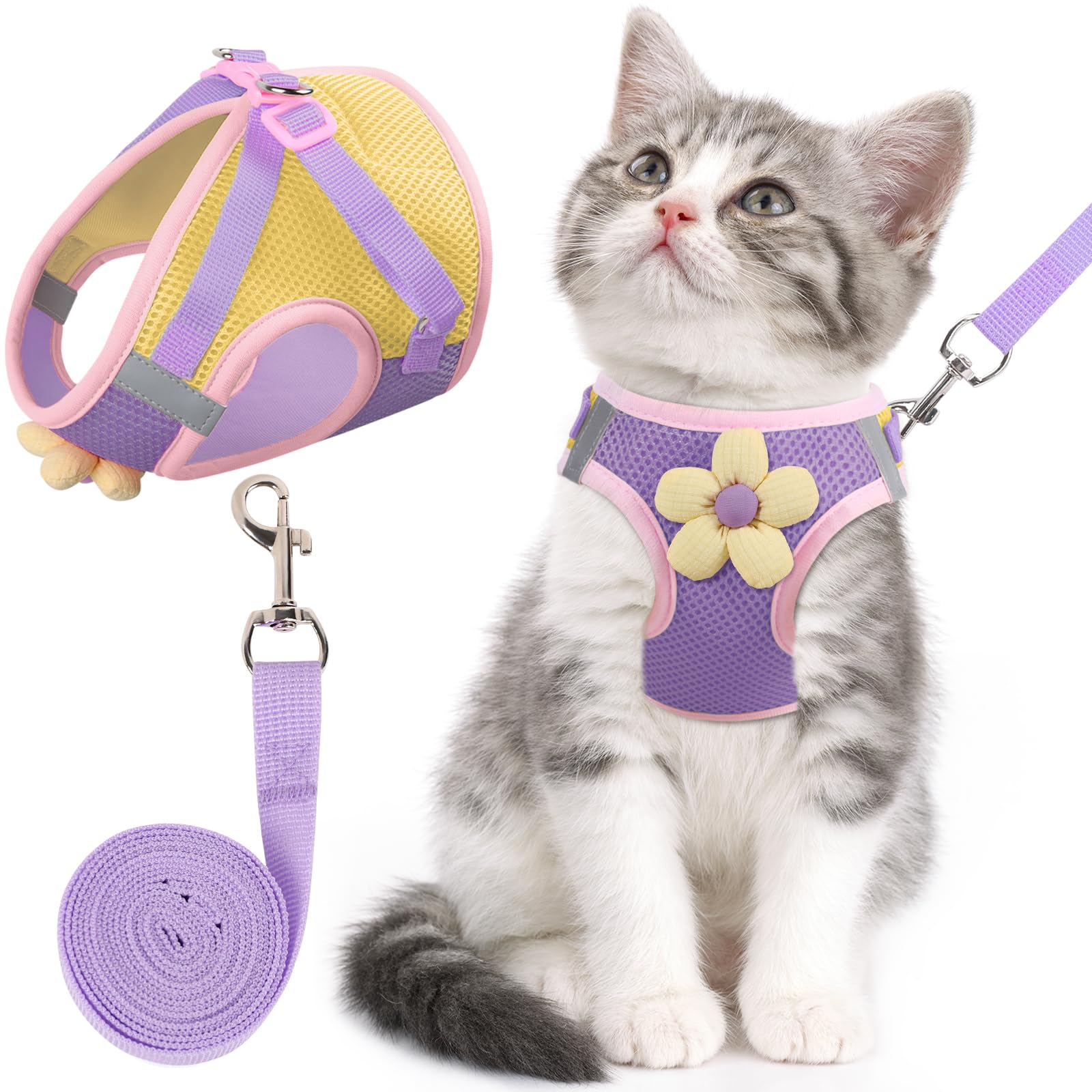 Harnais et laisse pour chat violet en maille respirante réglable S