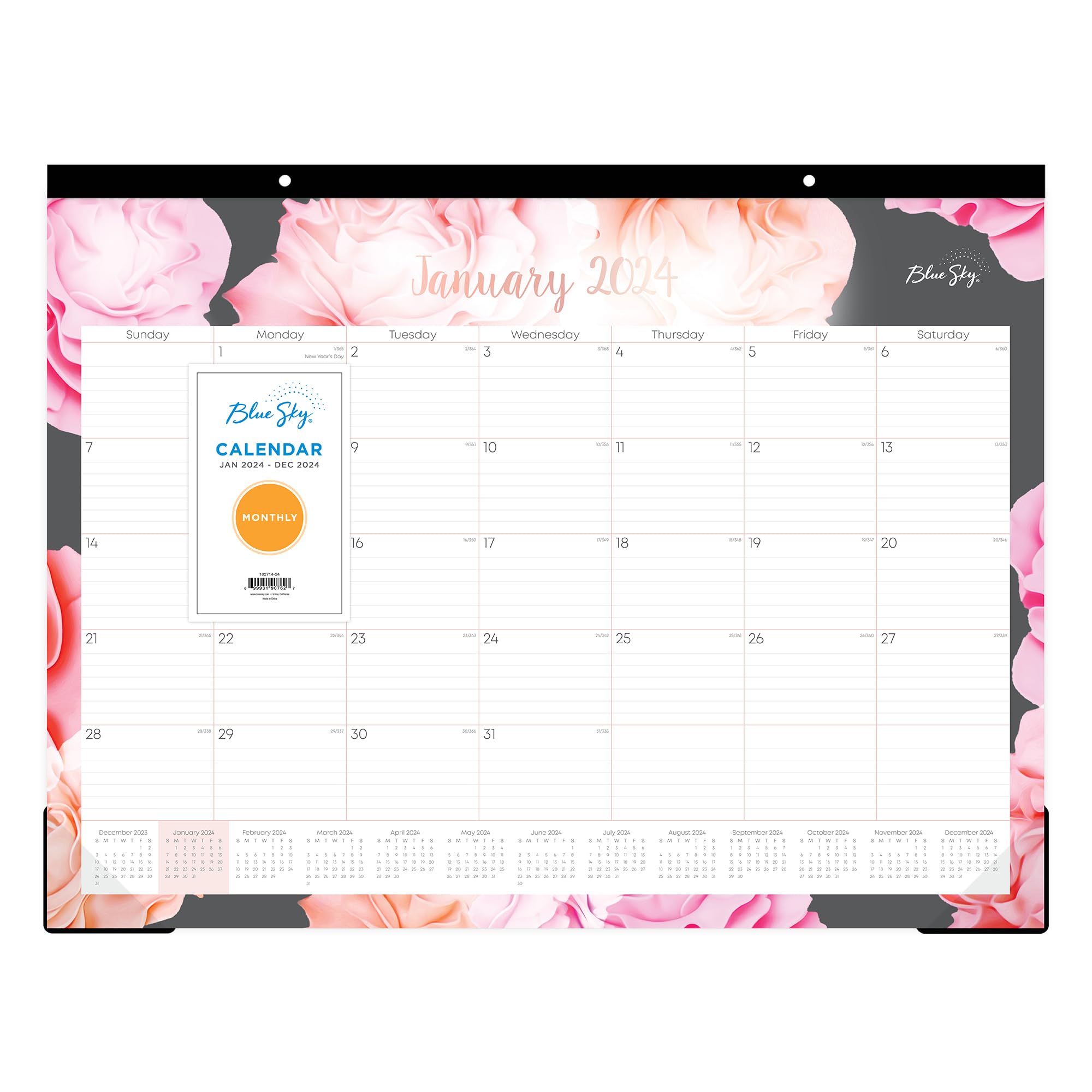 Blue Sky Joselyn 102714-24 - Calendario mensile da scrivania 2024, da gennaio a dicembre, 55,9 x 43,2 cm, rilegatura a nastro, perforato a due fori, blocchi a righe,