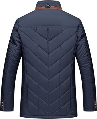 Mens Warm Silk Filled Jacket Classic Thickened Cotton Padded Jackets Fall Business Casual Winter Coat (Blue,Large)