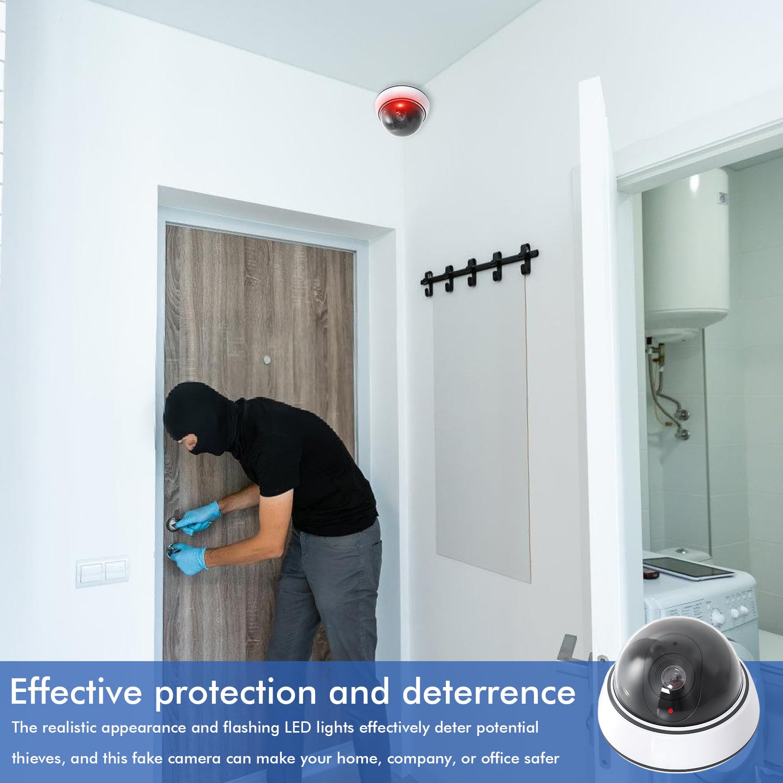 Caméra factice dôme avec lumière LED clignotante : Lot de 3 caméras factices pour l'intérieur et l'extérieur, caméra de surveillance factice avec matériel de montage – Solution de sécurité