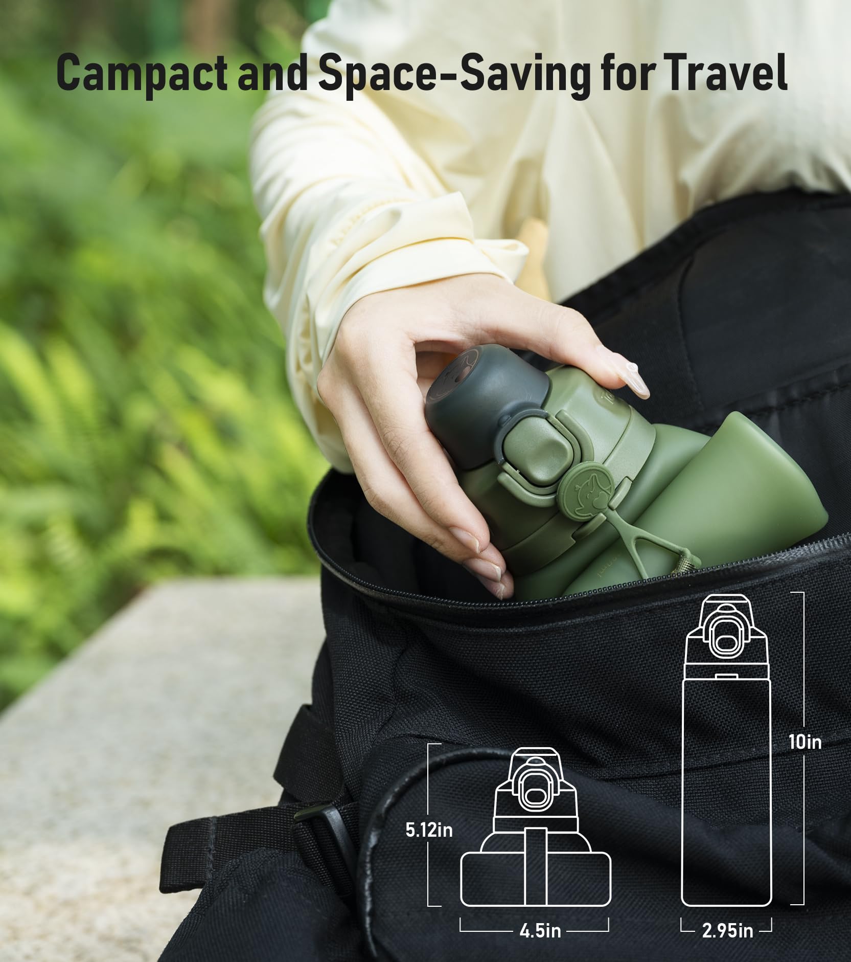 TakeToday Collapsible Silicone Water Bottle 20oz - Leak Proof, BPA-Free, Foldable With Straw & Strap For Travel, Hiking, Cycling