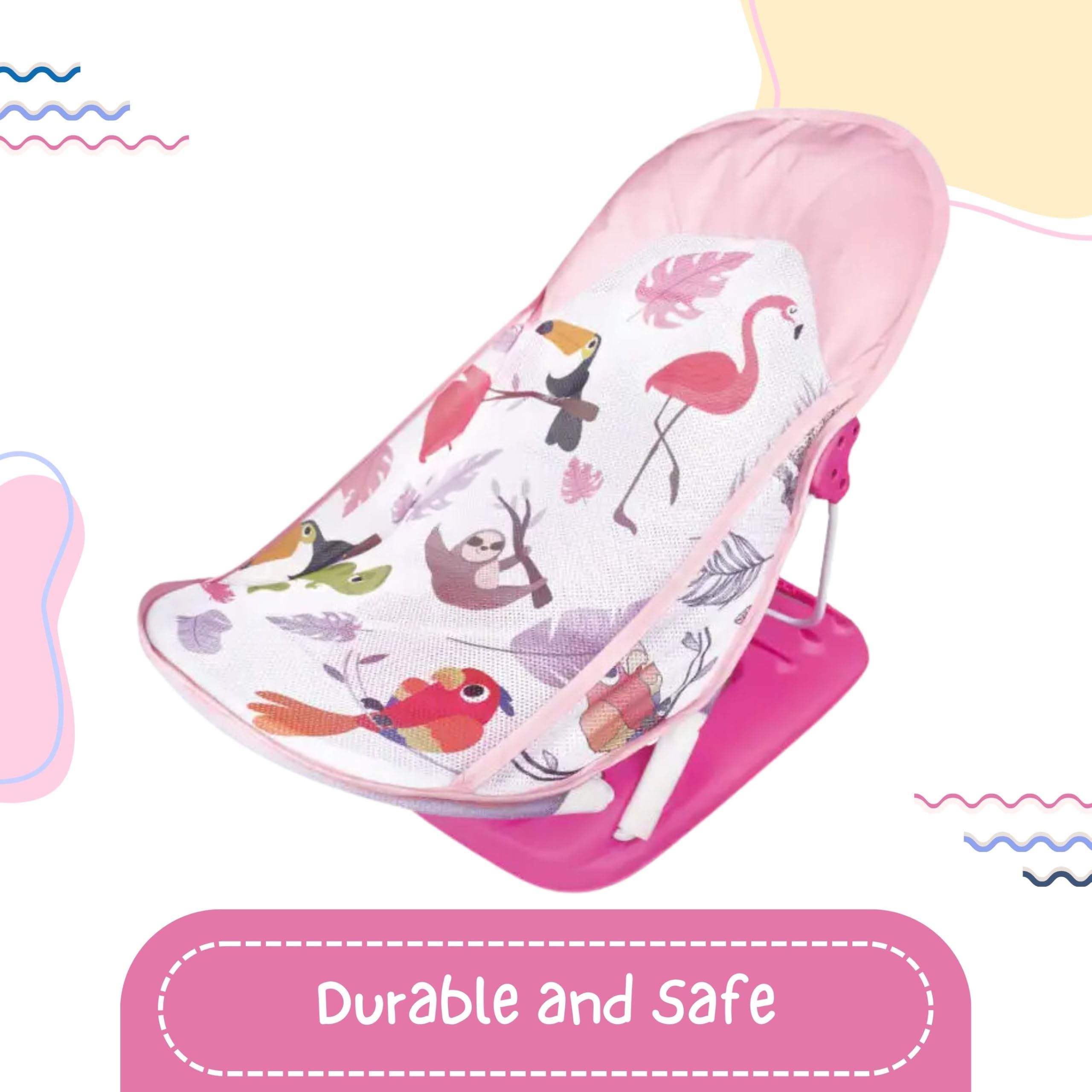 OBABY Newborn Baby Bather Foldable/Reclining/Quick Dry/Portable/Soft Cushion/Non-Slip 3 Position Adjustable, Printed and Colorful Infant Bather for Daily use. (0-18 Months) - Image 8 thumbnail