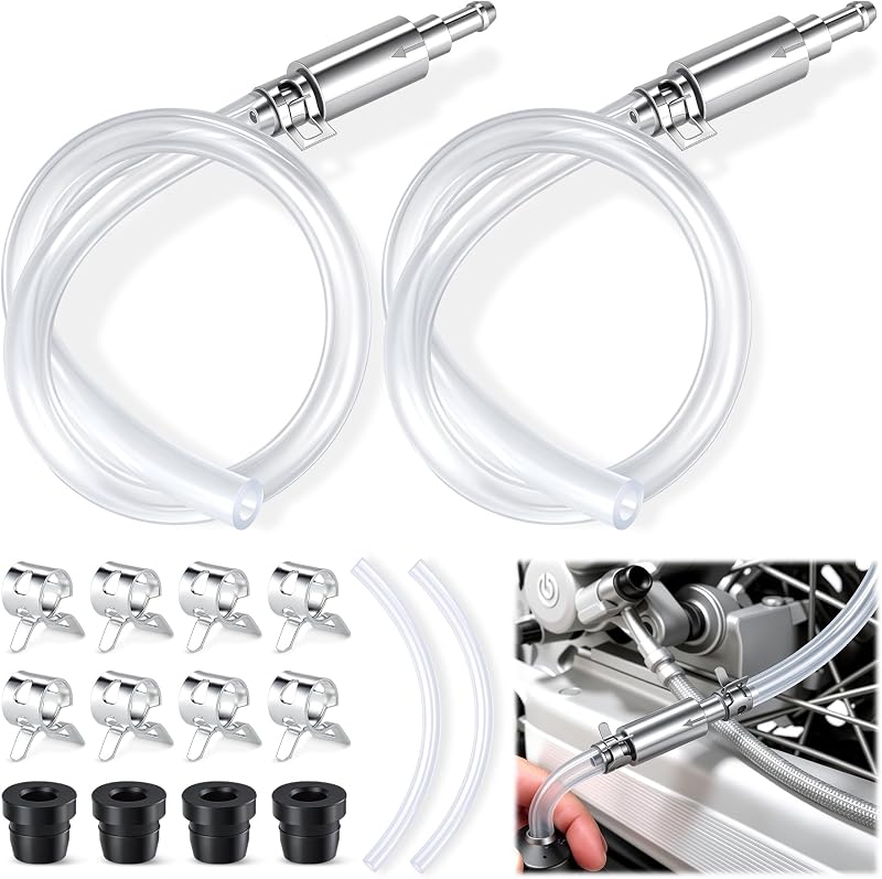 GaRhomxy Brake Bleeder Kit - 2PCS One Way Check Valve Brake Bleeder Hose, One Man Brake Bleeder Tool with Clamps & Nozzle Caps, Universal Brake Fluid Bleeder Kit for Car Motorcycle