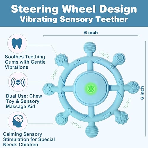 Miniatura 2 de YOFUN - Mordedor vibrante de 3 velocidades para bebés, juguete calmante de silicona para dentición para bebés de 3 meses, grado alimenticio,