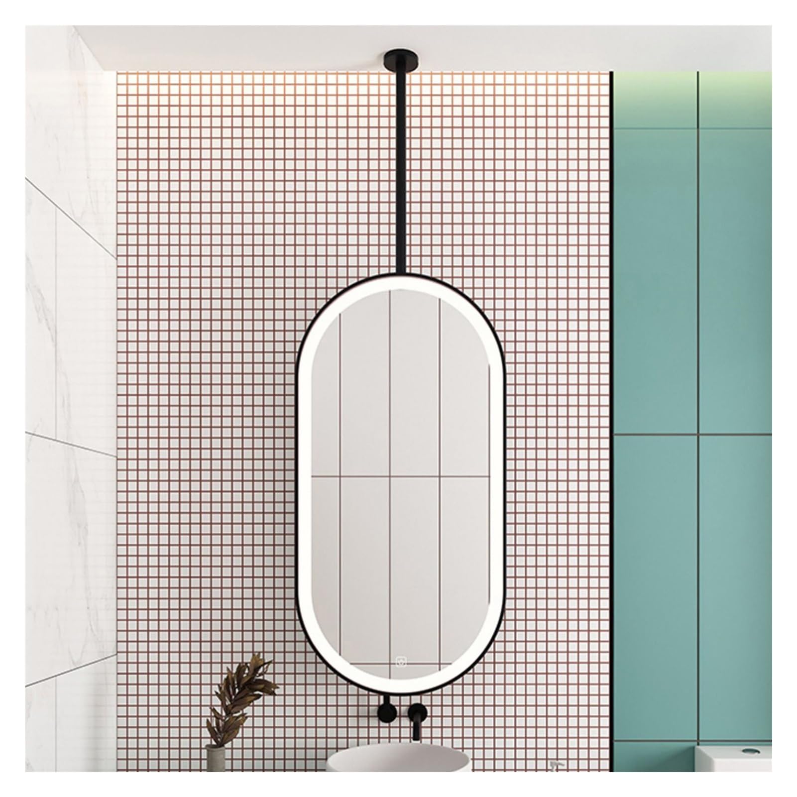 ITOSUI Luminescence Ceiling Hanging Mirror,Wall Mirror Oval Decorative Mirror,Adjustable Brightness,for Entrance Cloakroom and Home (Boom Can be Customized)(A,40x80cm)