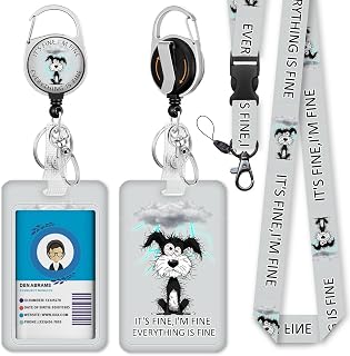 Immaturus Dog Lanyards for ID Badges, Badge Holder Retractable Reel Clip | Funny Cute Card Holder, Keys, 360 Rotate Carabiner, Vertical Name Tag, Detachable Lanyard, Women Teacher Office Work, Gifts