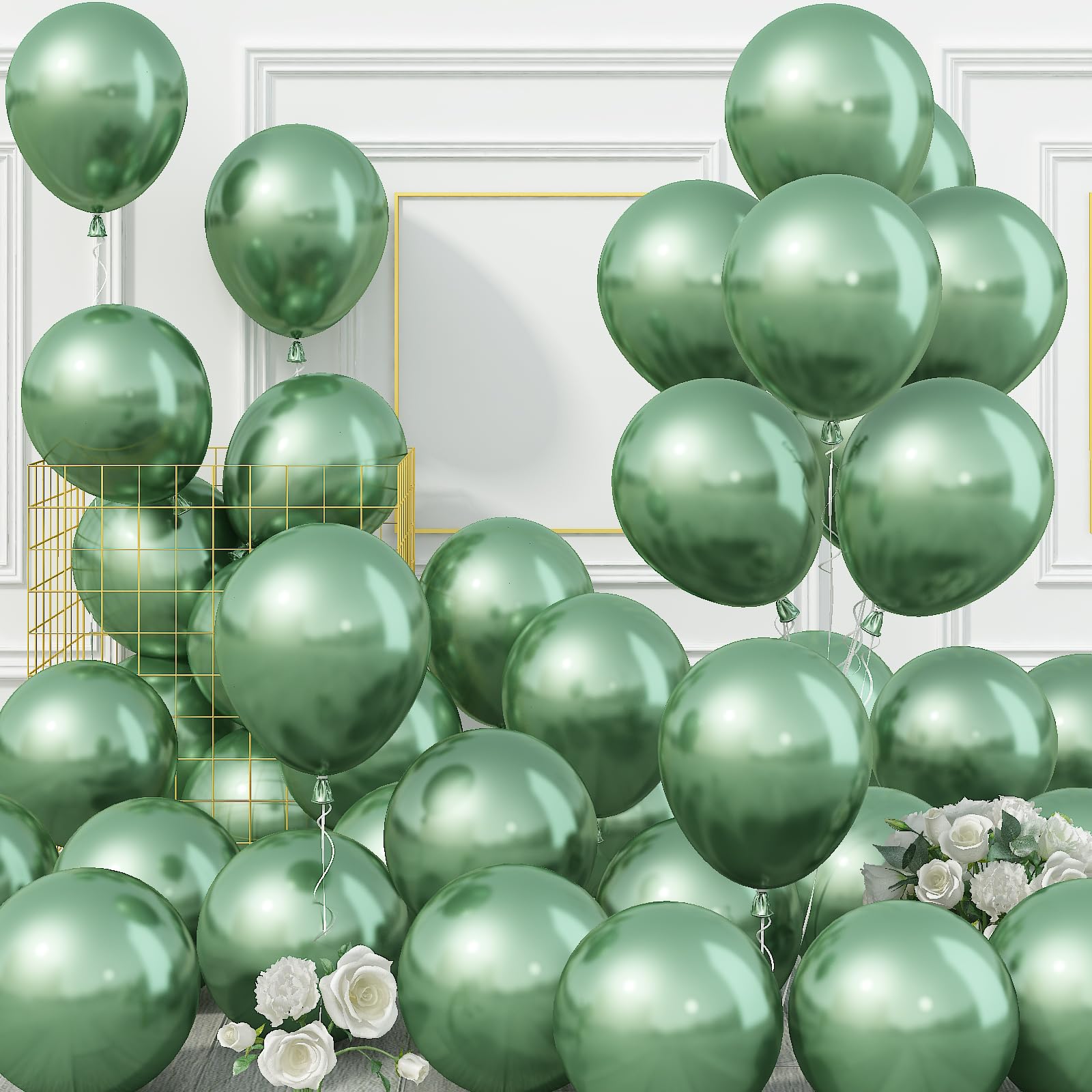 Jobkoo Green Metallic Balloons, 50Pcs 10Inch Chrome Dark Green Balloons Metallic Retro Sage Olive Green Party Balloons Hunter Green Chrome Helium Balloon for Jungle Birthday Graduation Wedding Decor