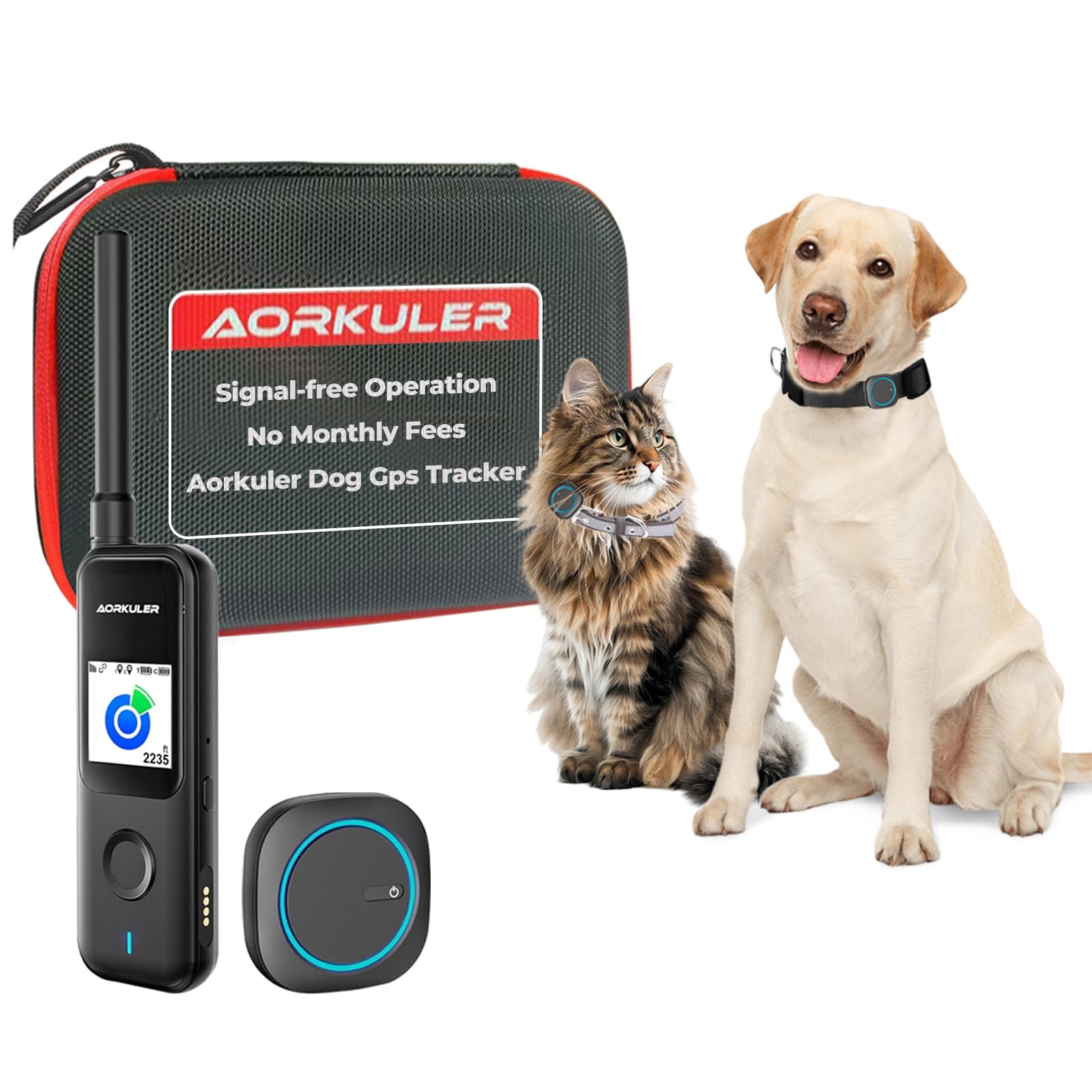 Aorkuler Outdoor GPS Dog Tracker for No-Signal Areas - Outdoor Pet Locator Finder Tracker, Real-Time Tracking for Hiking/Walking/Camping, Works in Remote Wilderness/Farms/Large Parks