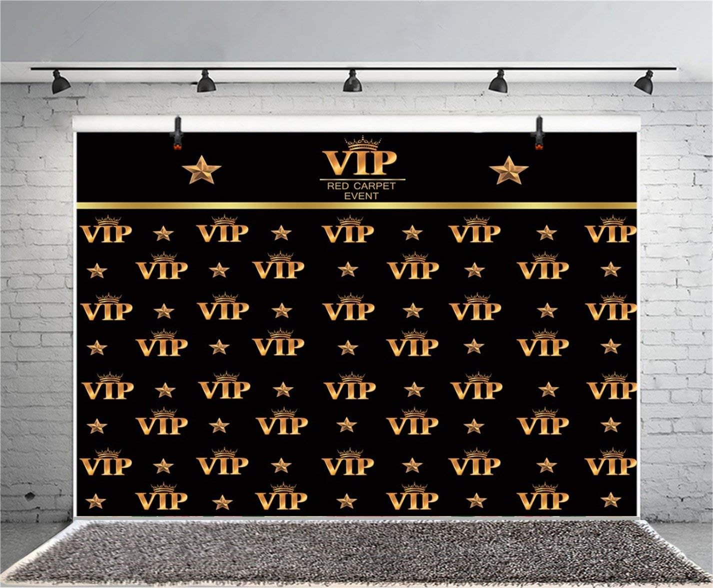 AOFOTO 8x6ft VIP Backdrop Red Carpet Party Decorations Photography Backdrops Black Gold Movie Theme VIP Star Stage Background Celebrity Prom Film Premiere Award Ceremony Birthday Photo Studio Props