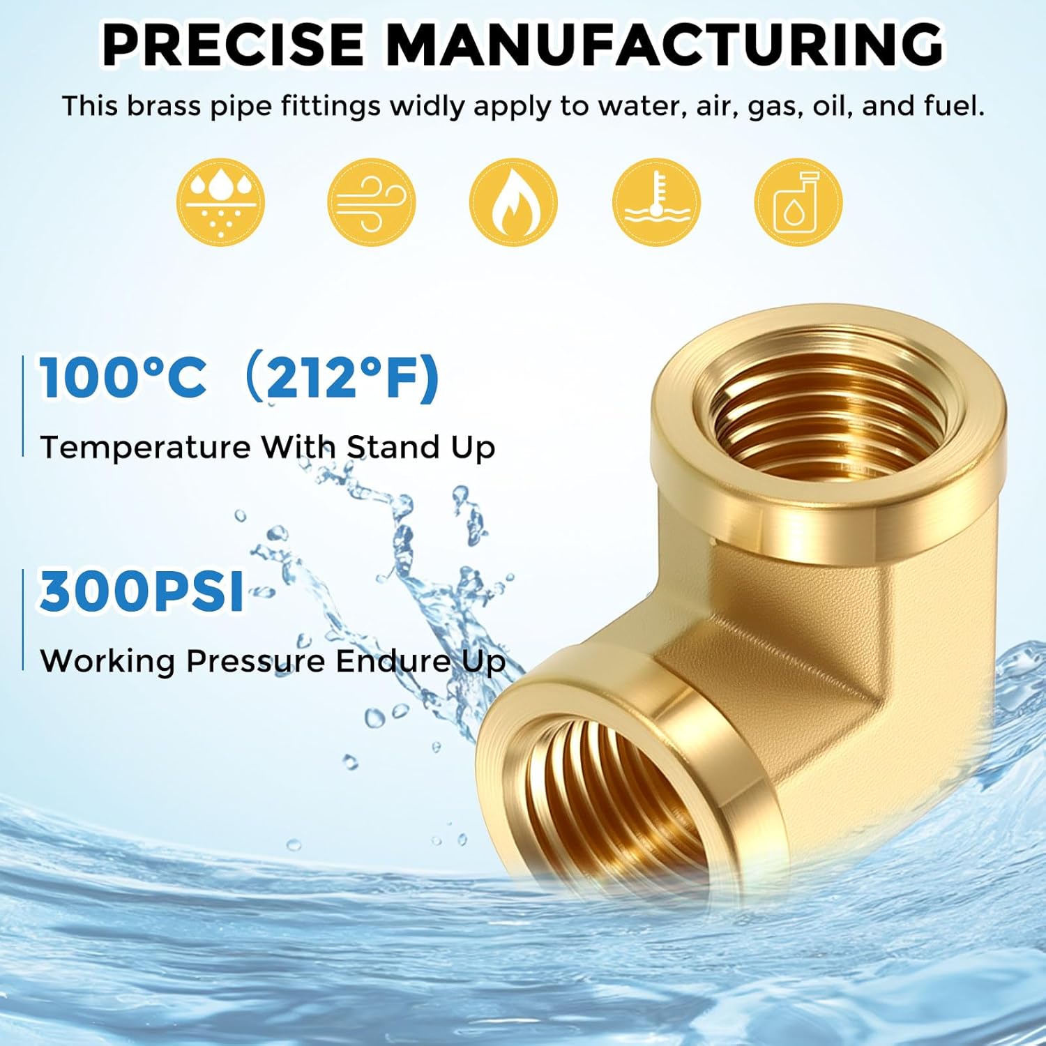 Pack of 5, 90 ° 1/2" NPT FeMale to 1/2" NPT FeMale Solid Brass Barstock Street Elbow, Forged Pipe Fitting for Pipe Leak Repair, Bathroom Remodeling, Tool Extension, Compression