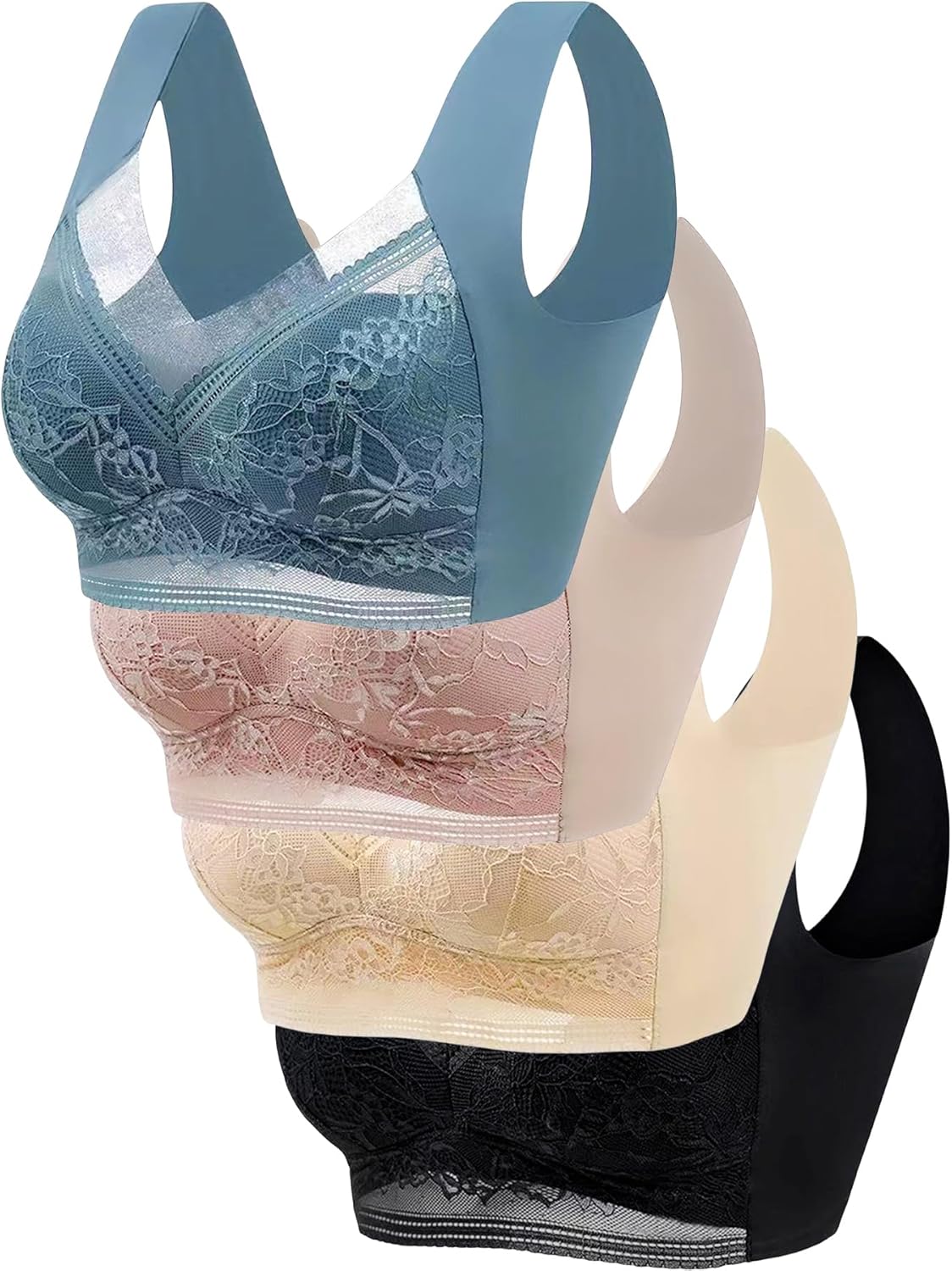 Wirefree Bras Set for Women Seamless Floral Lace Full Coverage Bralettes Comfy Breathable Support Wireless Everyday Bras