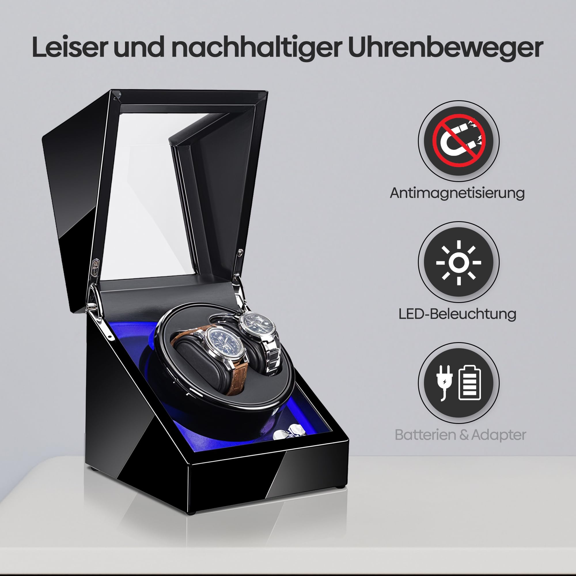 Olvy Uhrenbeweger für Uhren, Watchwinder Extrem Leisem Motor, Flexiblem Uhrenkissen, Watch Winder