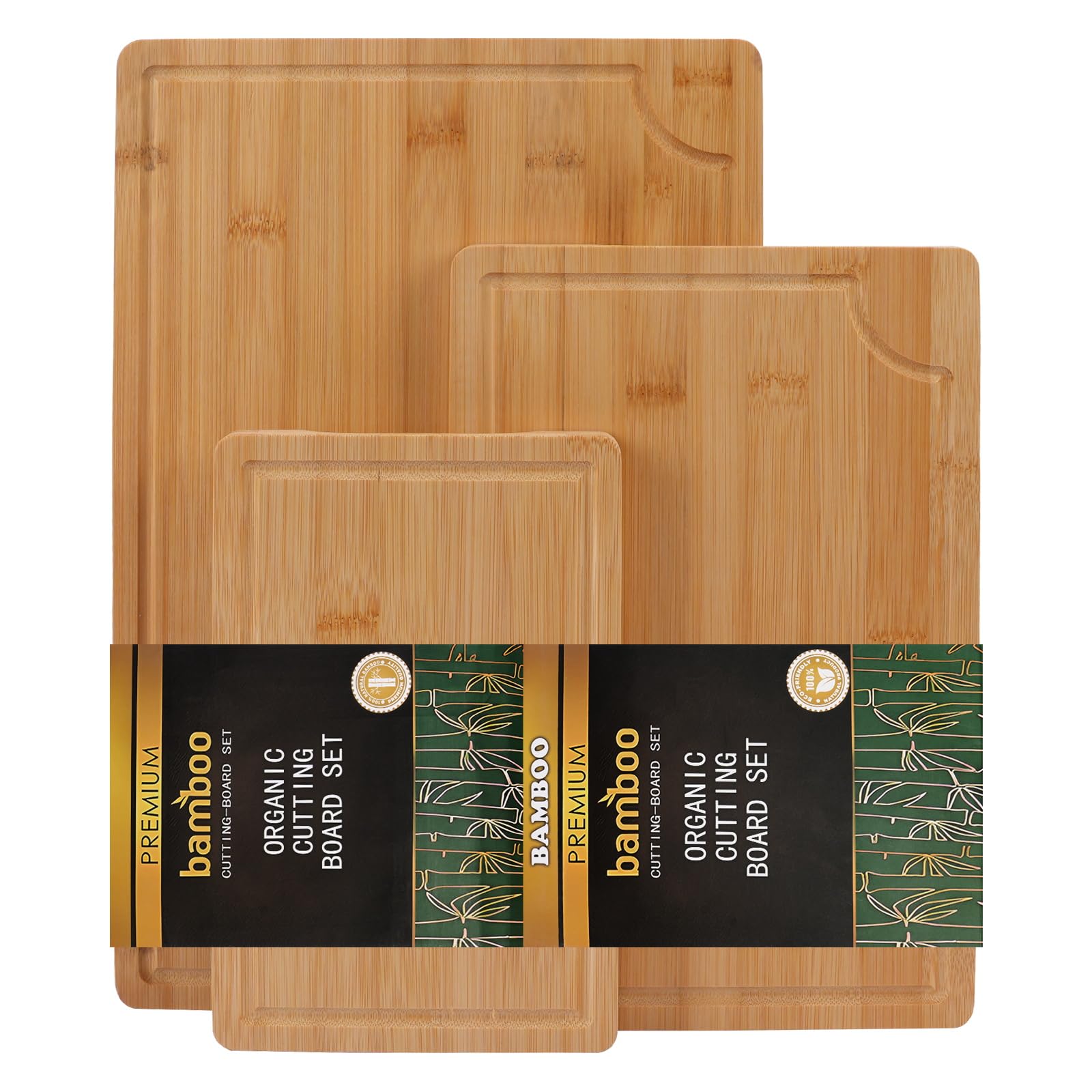 Juego de 3 Tablas de Cortar de Bambú para Carne, Jamón, Pan y Quesos