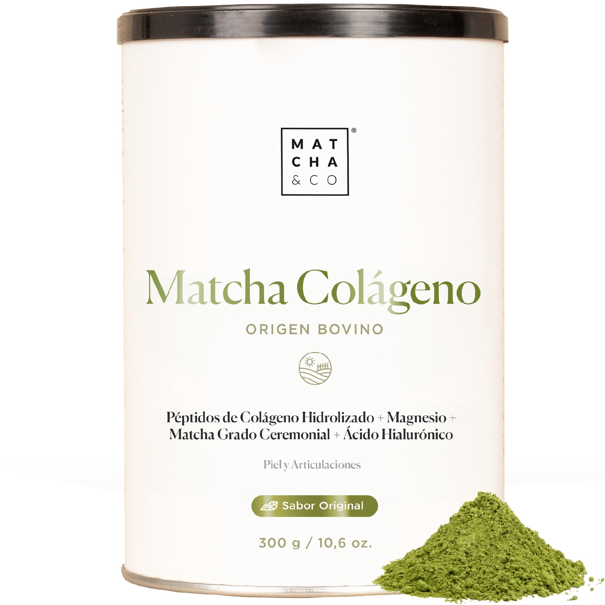 Matcha Collagen. Colágeno con Magnesio, Té Matcha y Ácido Hialurónico. Articulaciones, Piel y Uñas. 300 g en Polvo.
