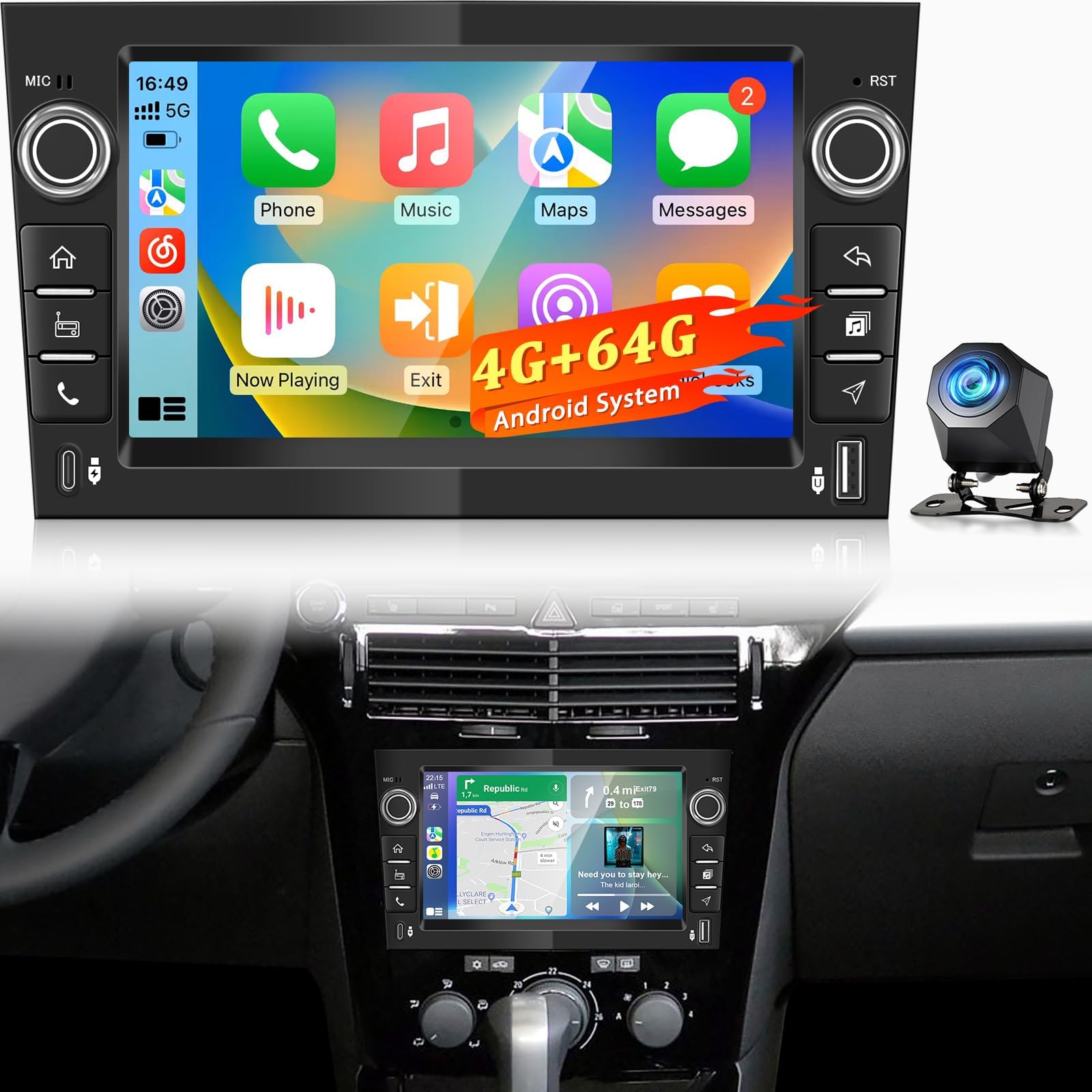 [4+64G] Radio Android per Opel Corsa Astra Zafira Meriva Vivaro Combo Tigra TwinTop: 7 Pollici IPS Touchscreen AAA con Carplay Wireless e Android Auto, 5G/WiFi, GPS + Telecamera di Retromarcia