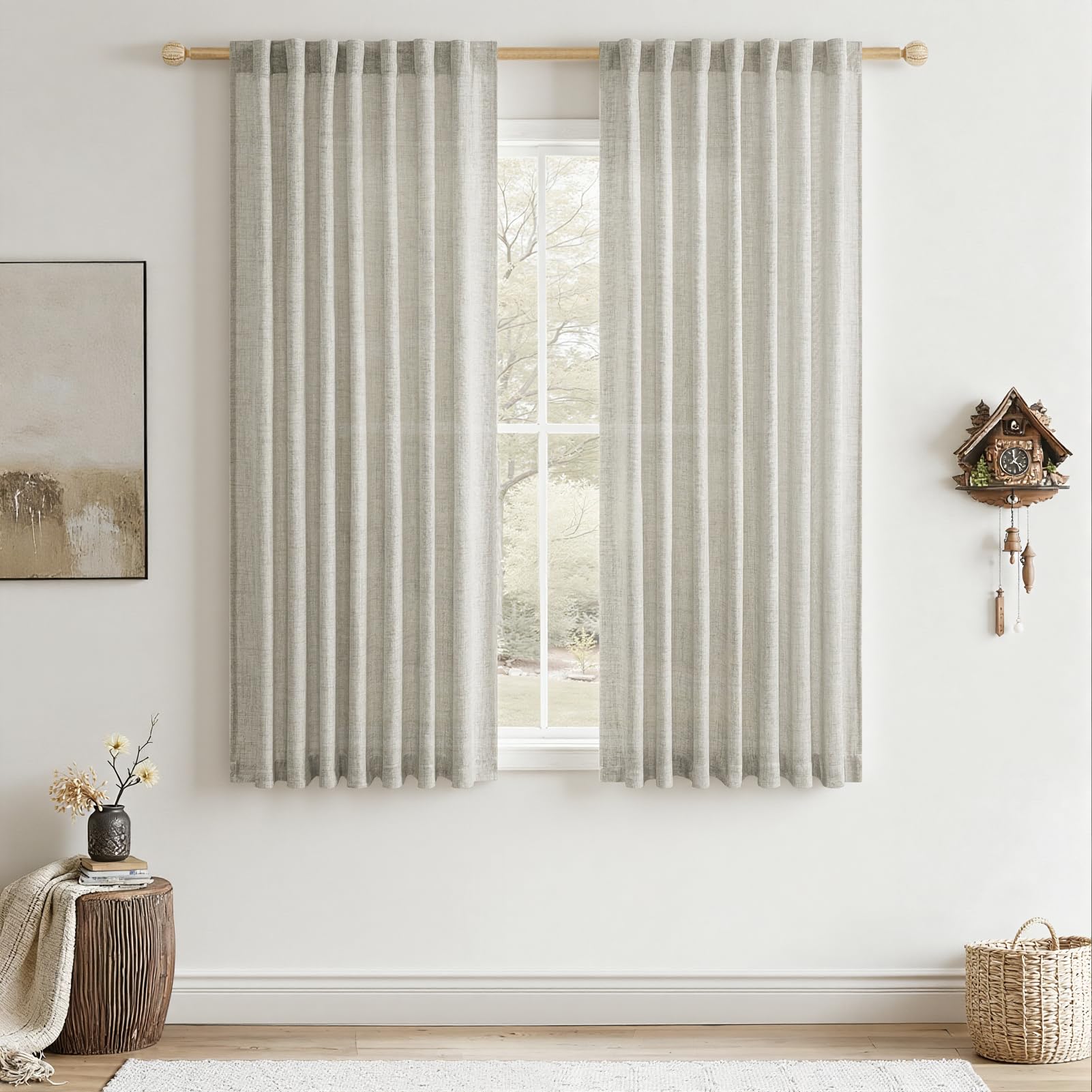 CUTEWIND Gardinen Leinenoptik Vorhang mit Kräuselband Halbtransparent Vorhänge Wohnzimmer Schlafzimmer Kinderzimmer Modern