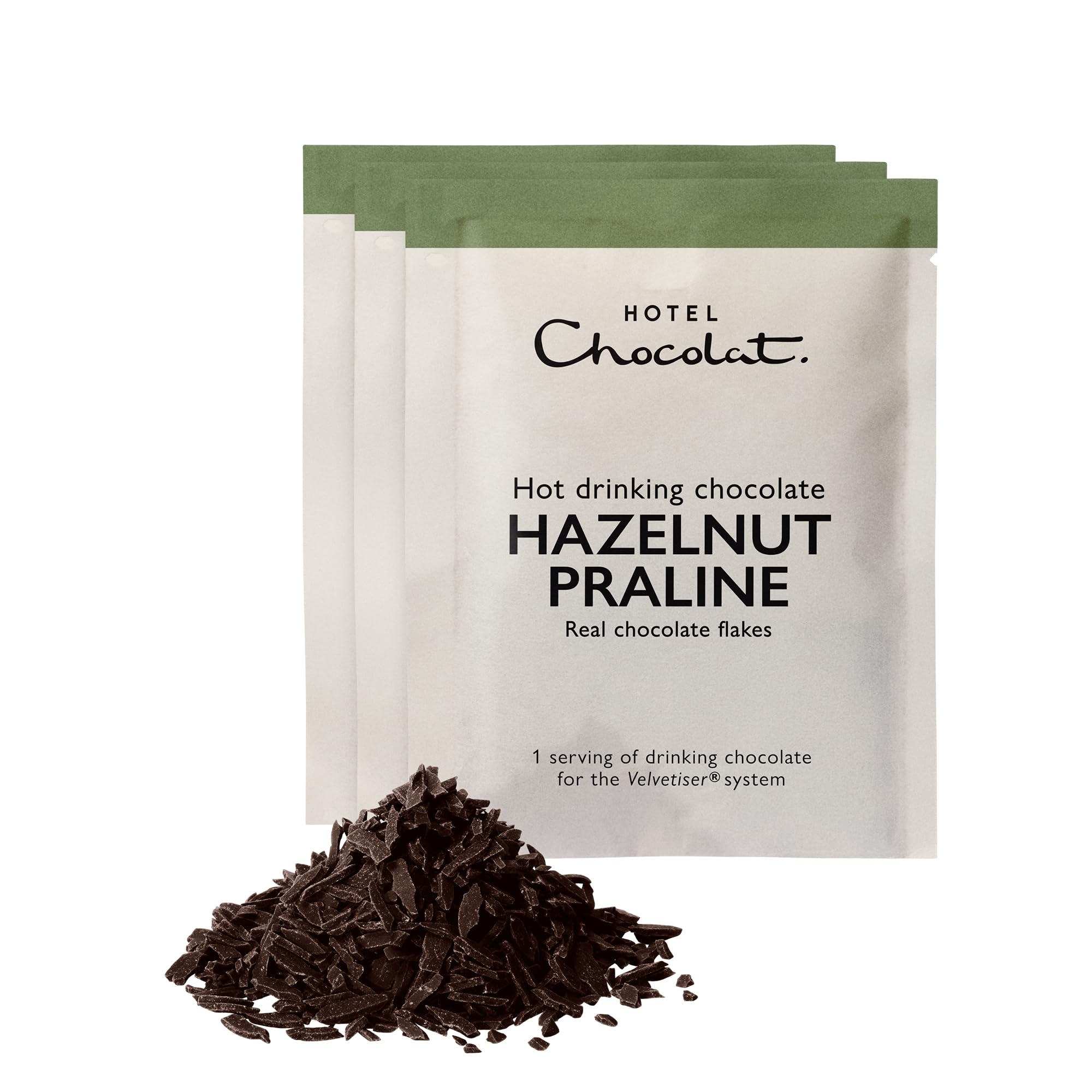 Hazelnut Praline Hot Chocolate Sachets - Luxury Chocolate Flakes - Pack of 20 Single-Serve Sachets, 620g - Made To Pair With The Velvetiser - Serve Hot or Iced