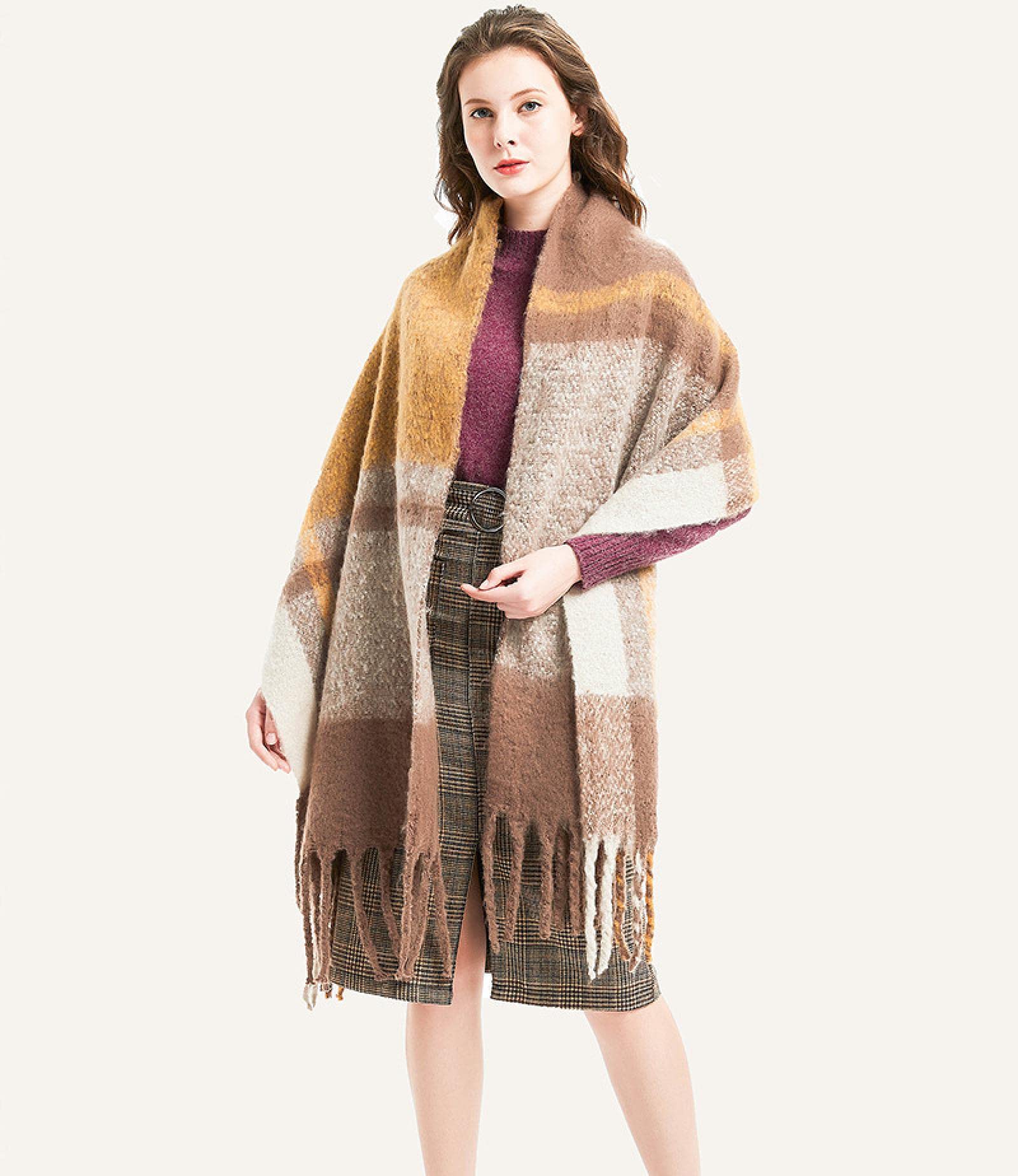 Bufanda Mujer Chal Abrigos Chales Hombre Bufanda Gruesa A Cuadros con Borlas Otoño E Invierno Engrosada Bufanda De Retazos De Doble Cara Chal 04