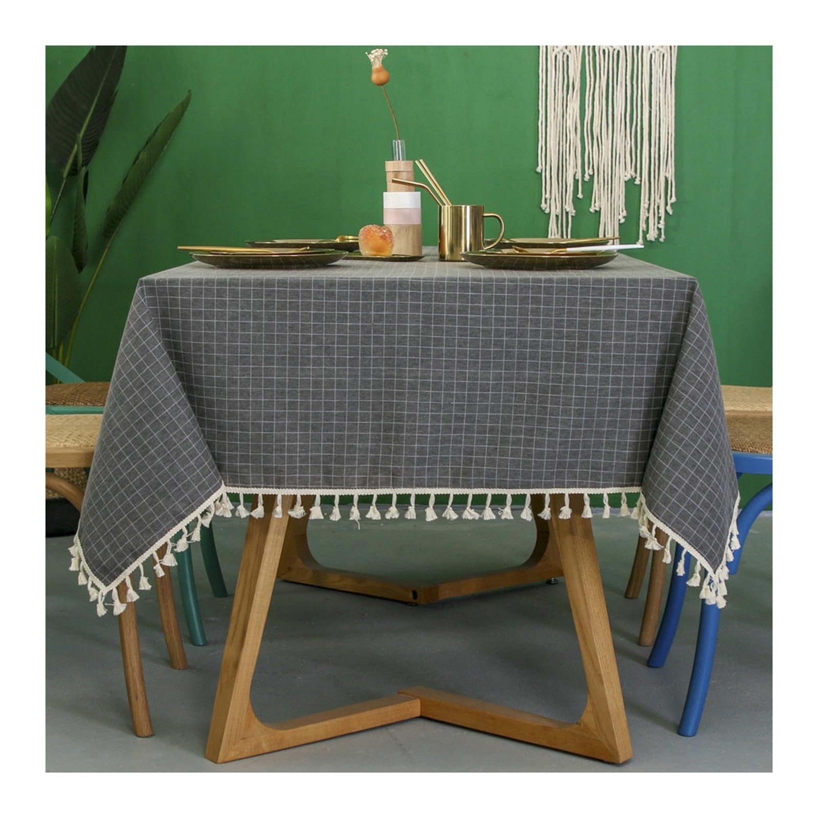 Nappe polyester 140x240cm à petits carreaux bleu foncé KnSam