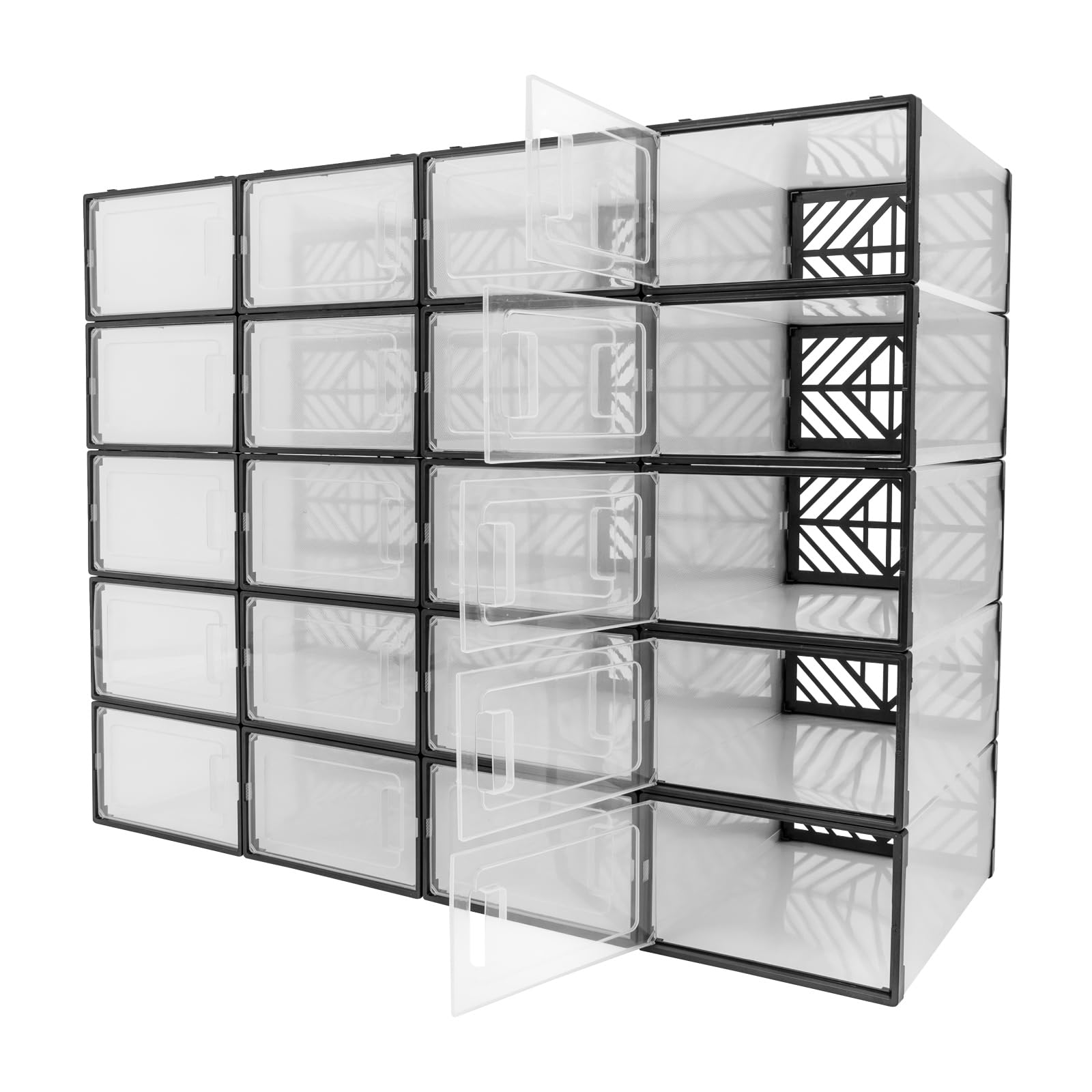 20 Pcs Caja de Almacenamiento de Zapatos Estuche para Zapatos Organizador Zapatero Apilable 92 * 70 * 34.5cm Negro