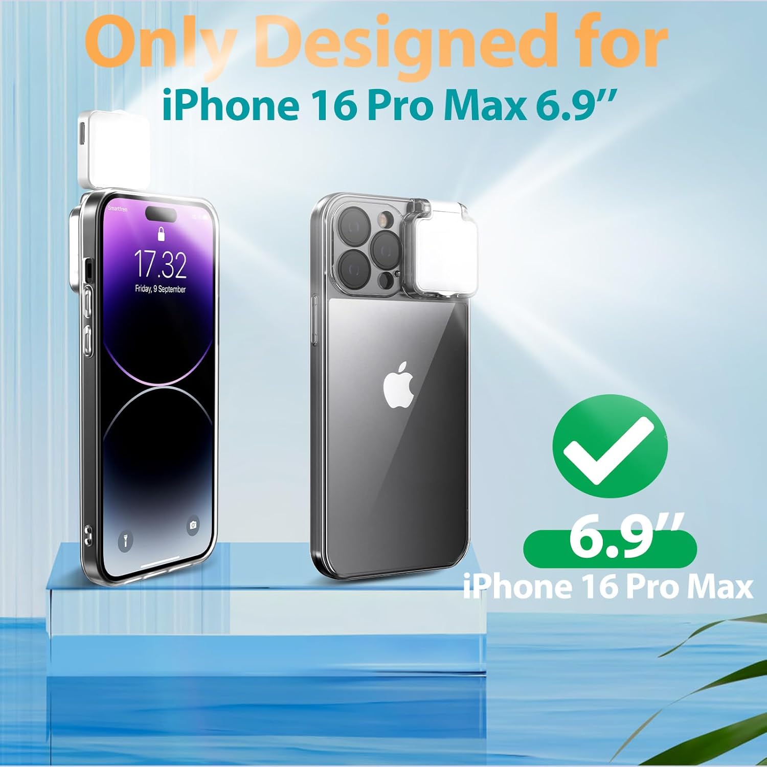 with LED Built-in Light-Up Selfie Light for iPhone 16 Pro Max Case Compatible TIK Tok/Stream/Makeup/Live/Video- Selfie Illuminate Clear